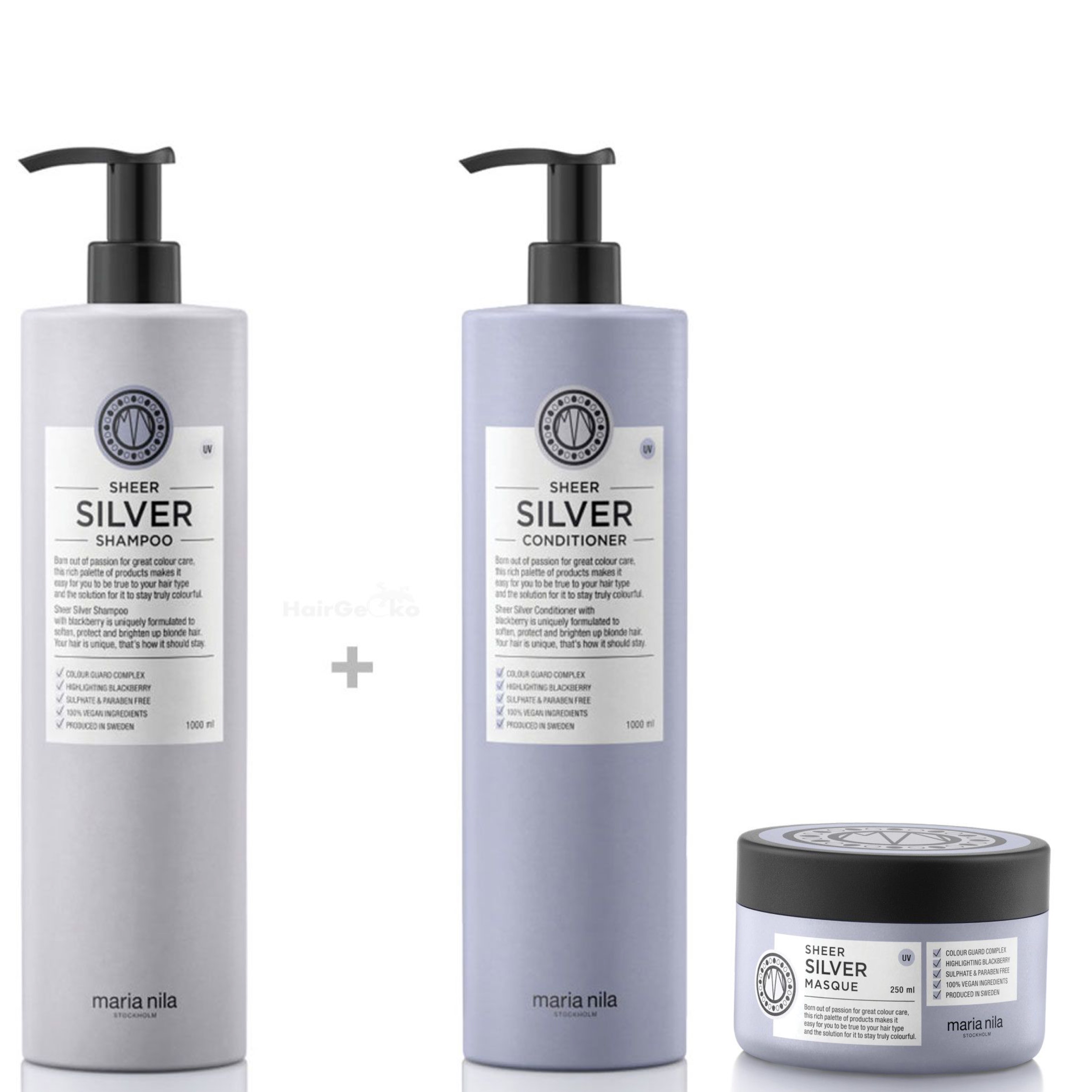 Maria Nila Sheer Silver XXL Set - Shampoo 1000 ml + Conditioner 1000 ml + Maske 250 ml