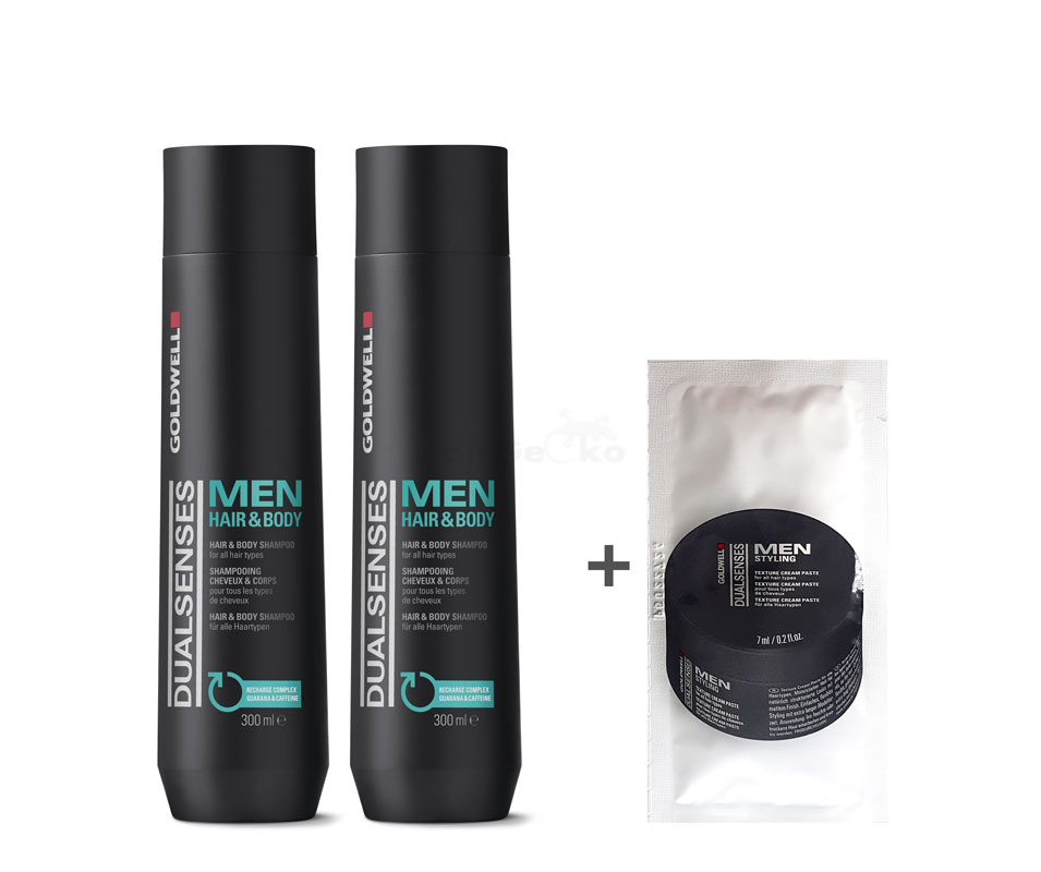 Goldwell Dualsenses Men Hair & Body Shampoo 2x300ml = 600ml + Styling Texture Cream Paste Sachet 7ml