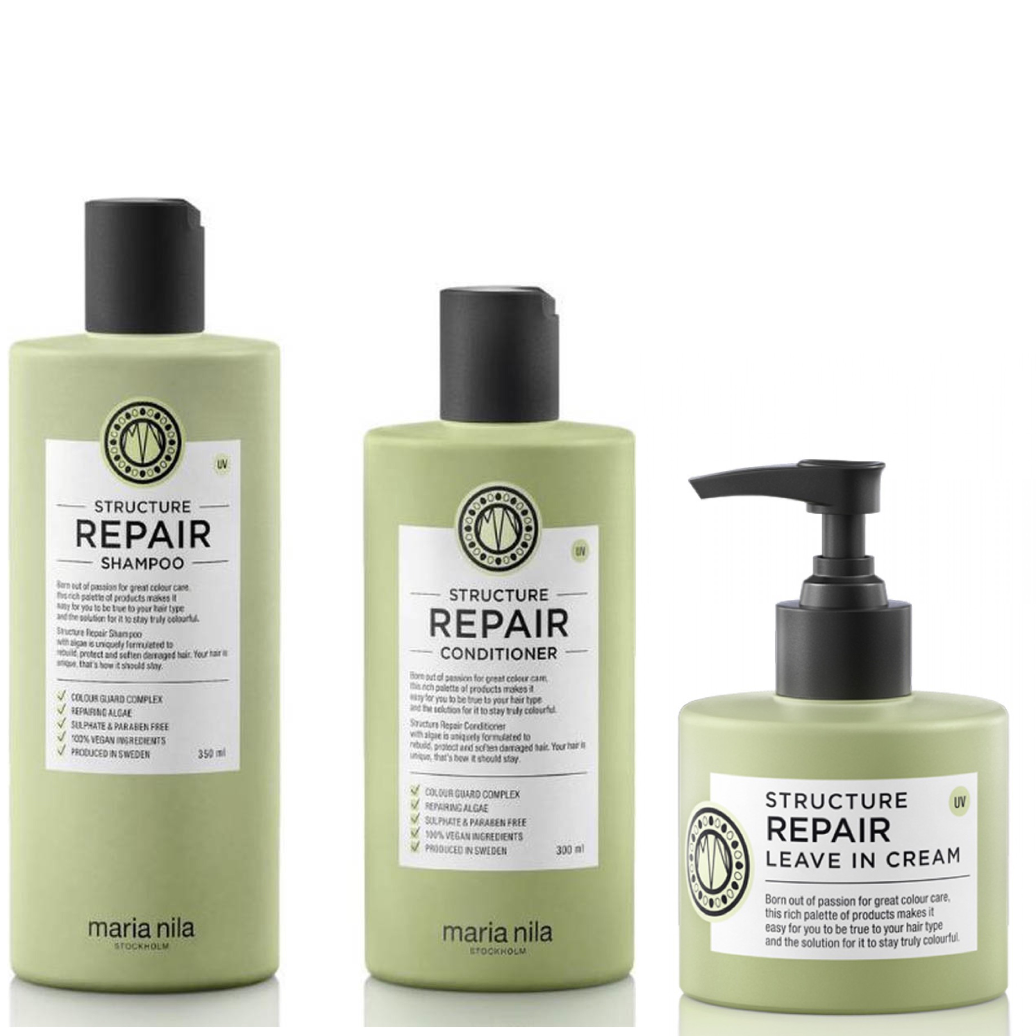 Maria Nila Structure Repair Set - Shampoo 350 ml + Conditioner 300 ml + Leave In Cream 200 ml