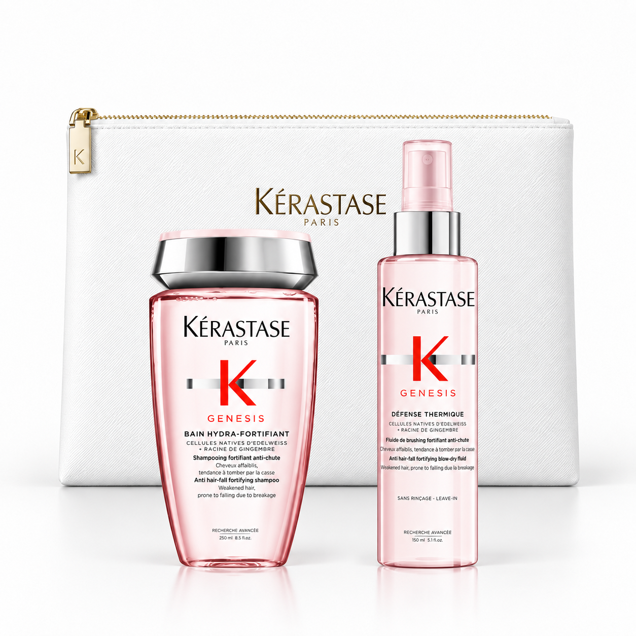 Kérastase Genesis Duo – Bain Hydra-Fortifiant 250 ml + Défense Thermique 150 ml + Kosmetiktasche