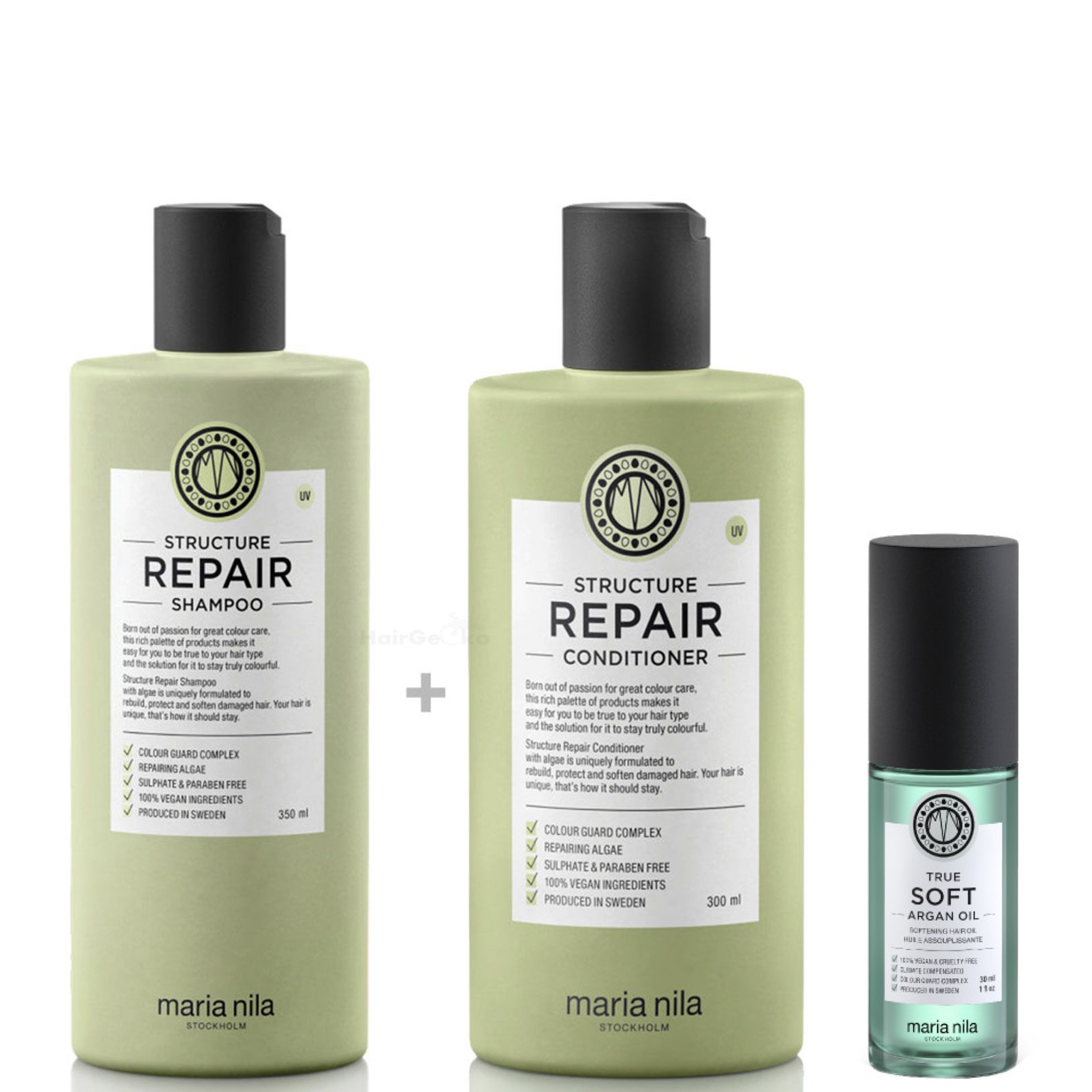 Maria Nila Structure Repair Set - Shampoo 350 ml + Conditioner 300 ml + Argan Oil 30 ml