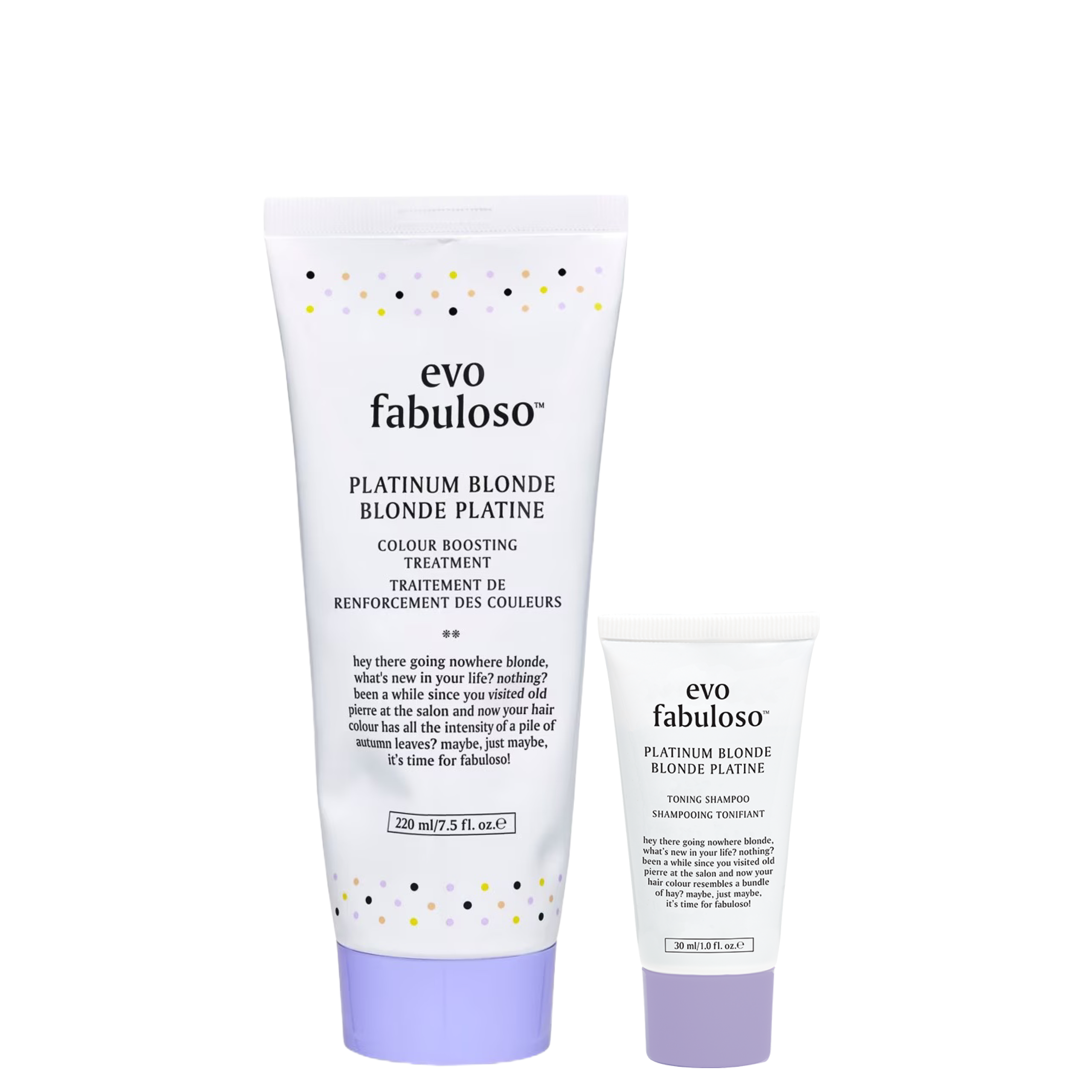 evo Fabuloso Platinum Blonde Colour Boosting Treatment 220 ml + Toning Shampoo 30 ml Gratis