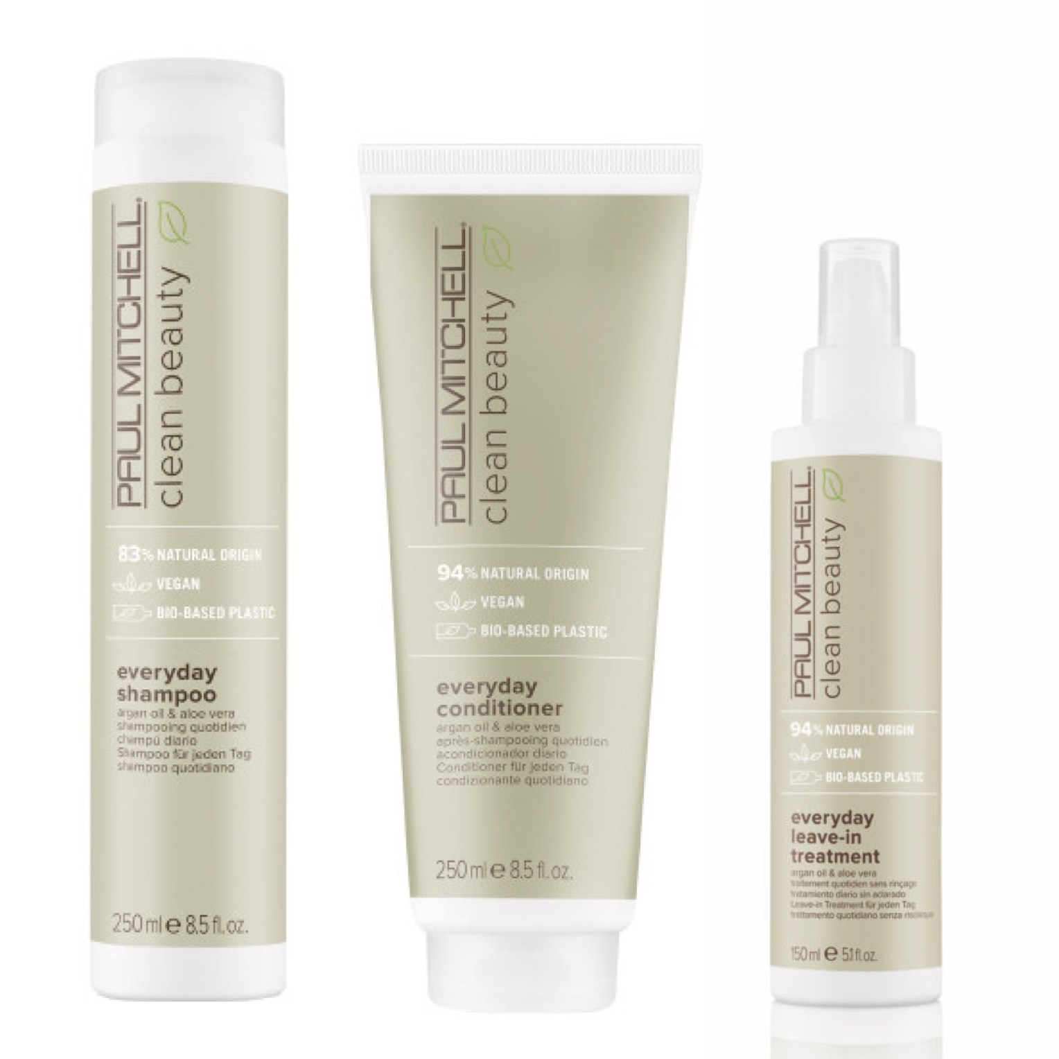 Paul Mitchell Clean Beauty Everyday Trio - Everyday Sahmpoo 250ml + Everyday Conditioner 250ml + Everyday Leave-In 150ml