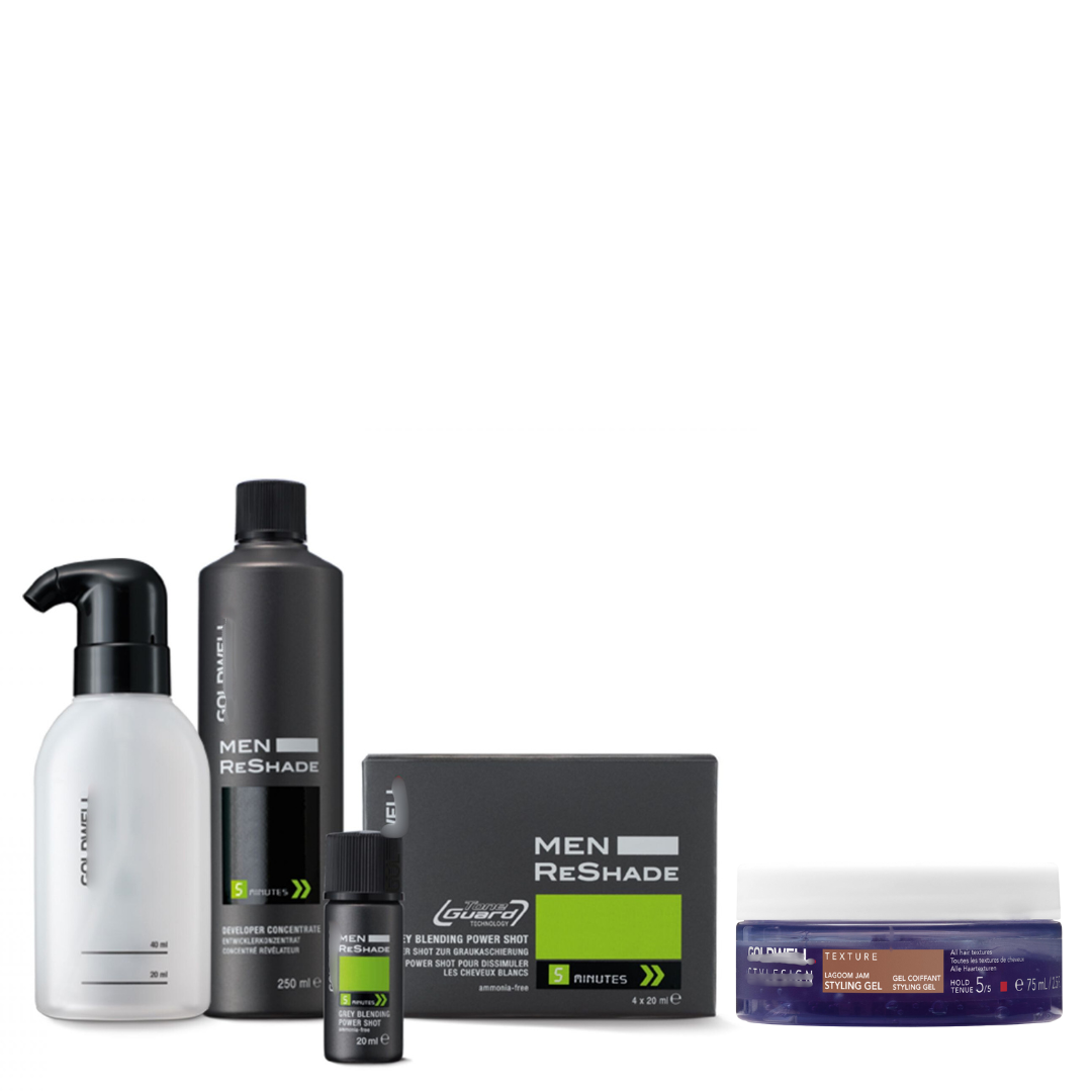 Goldwell Men Reshade Power Shot 4 x 20 ml (5 CA) + Entwickler 250 ml + Auftrageflasche + Lagoom Jam 75 ml