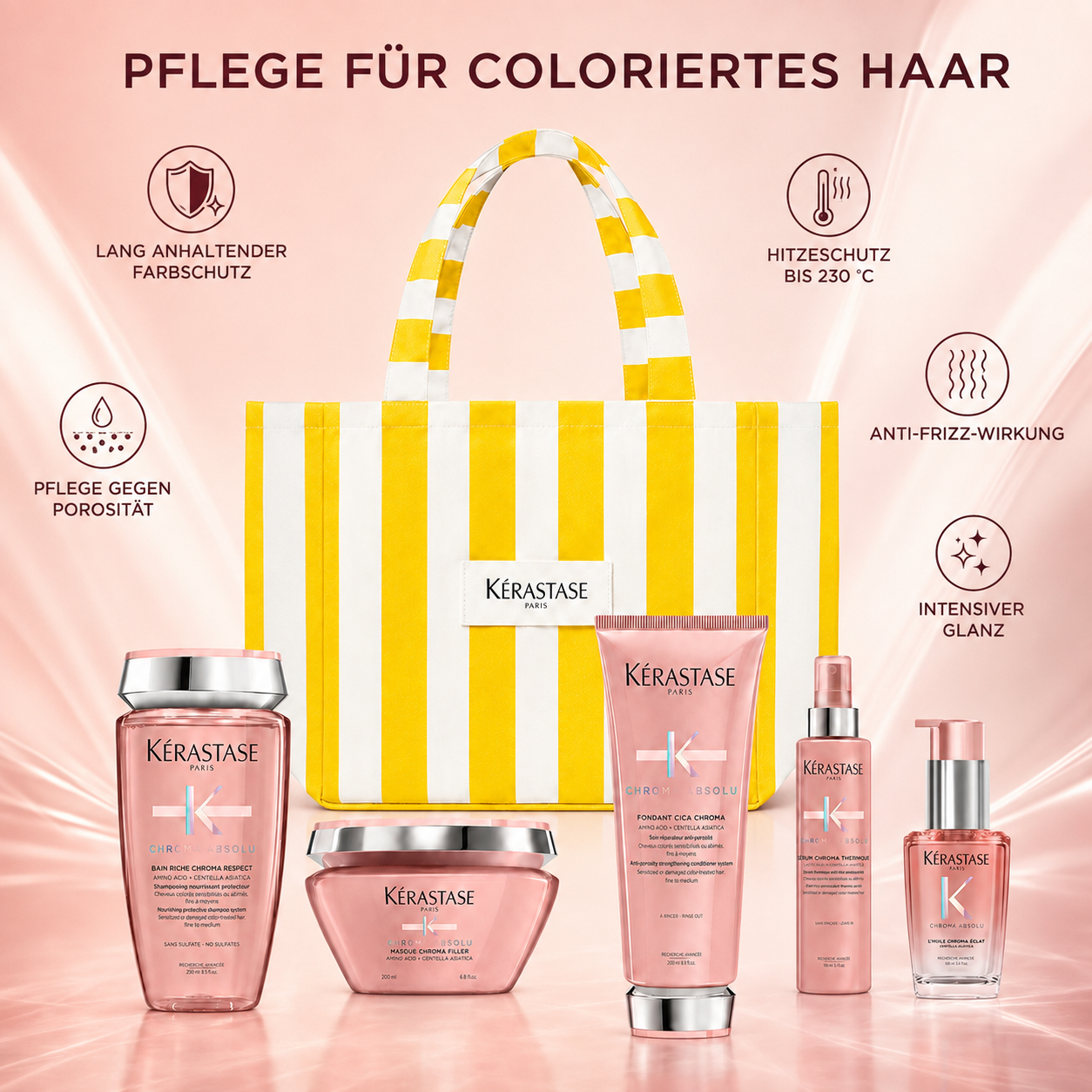 Kérastase Chroma Absolu Komplett-Routine – intensive Farbschutz-Routine mit 5 Produkten und gratis Strandtasche