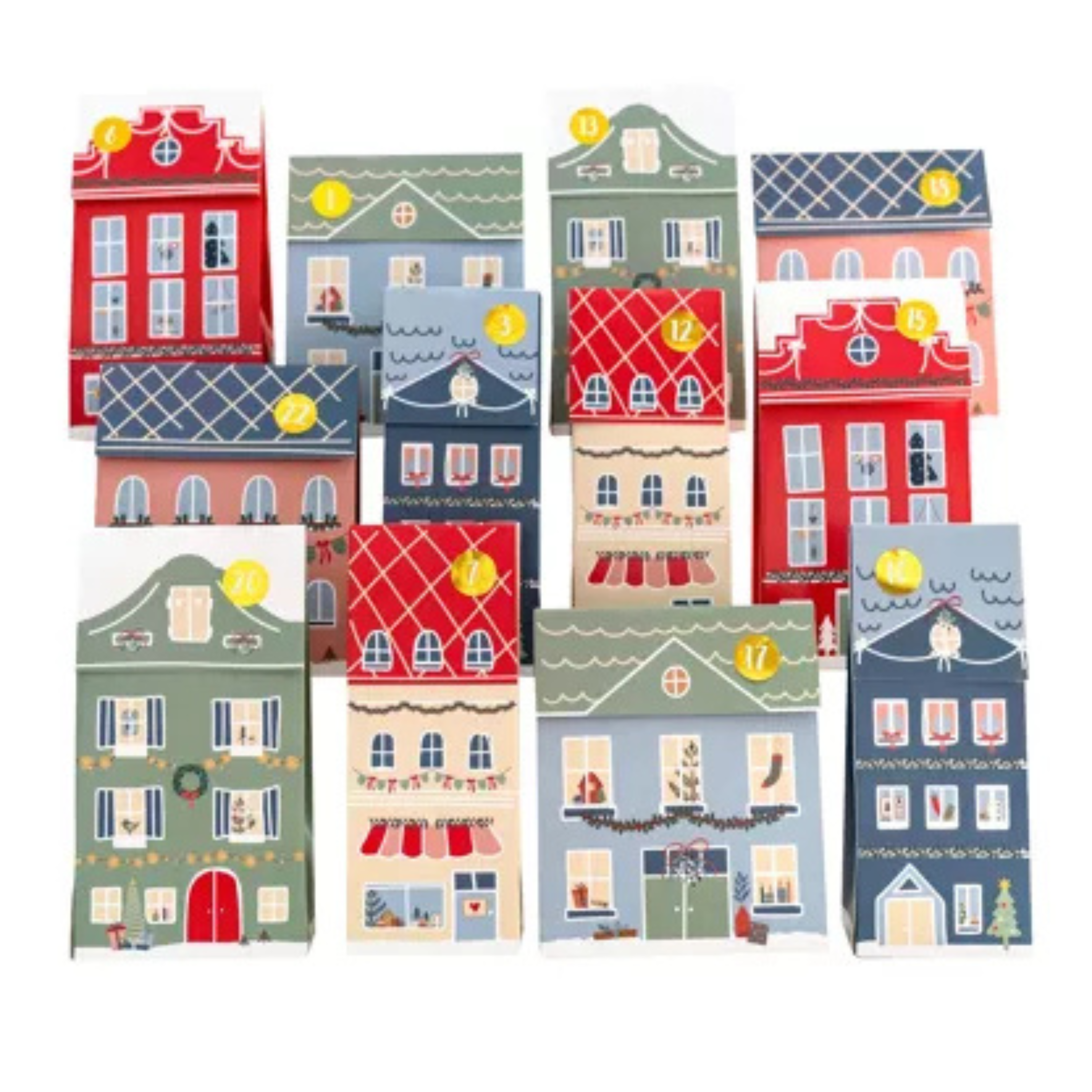 Papierdrachen Adventskalender zum Selbstbefüllen - Weihnachtsstadt Pastell