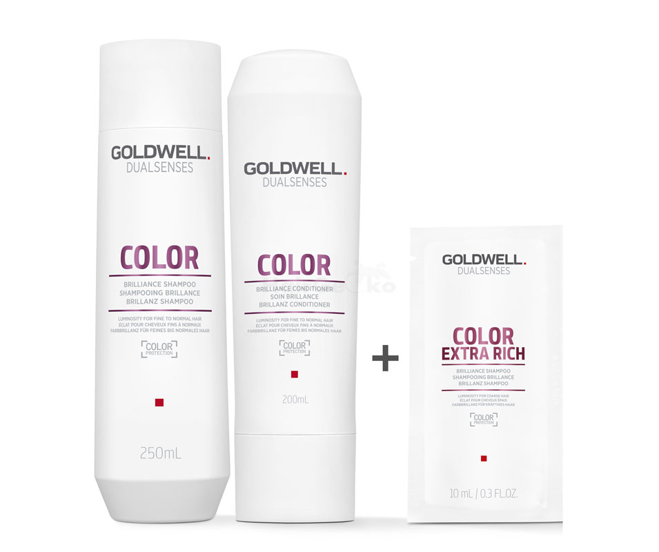 Goldwell Dualsenses Color Brillanz Set - Shampoo 250ml + Conditioner 200ml + Color Extra Rich Brillanz Shampoo Sachet 10ml