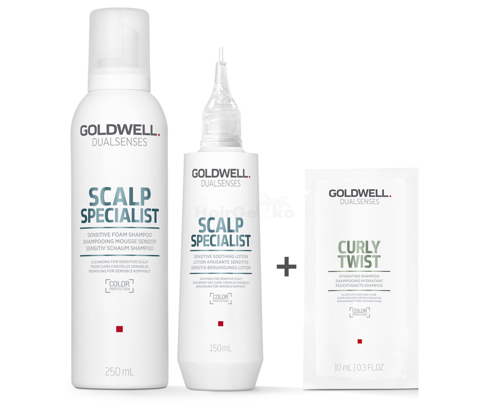 Goldwell Dualsenses Scalp Specialist Sensitiv Set - Schaum Shampoo 250ml + Beruhigungs-Lotion 150ml + Curly Twist Feuchtigkeits Shampoo Sachet 10ml