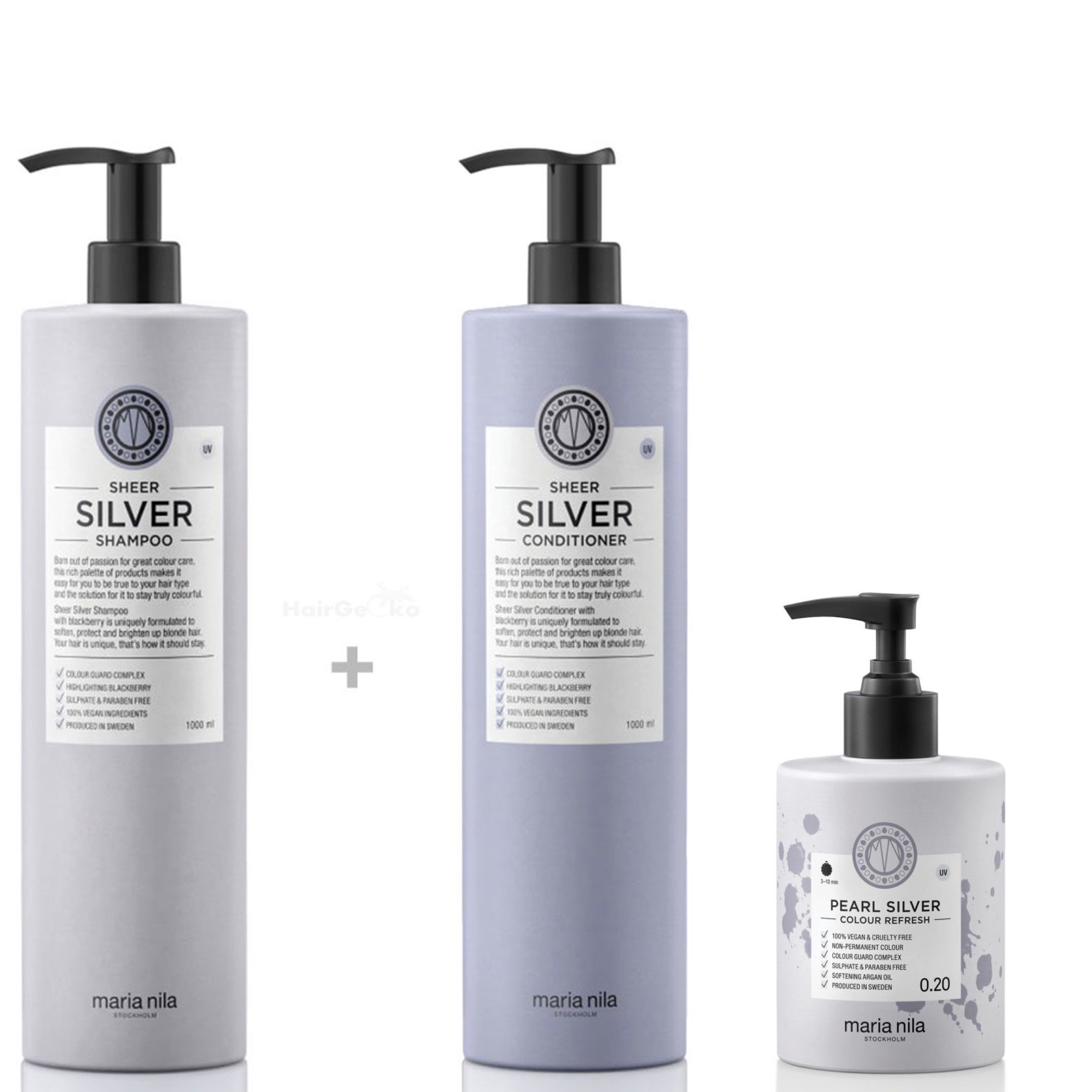Maria Nila Silver XXL Set - Shampoo 1000 ml + Conditioner 1000 ml + Colour Refresh Pearl Silver 300 ml