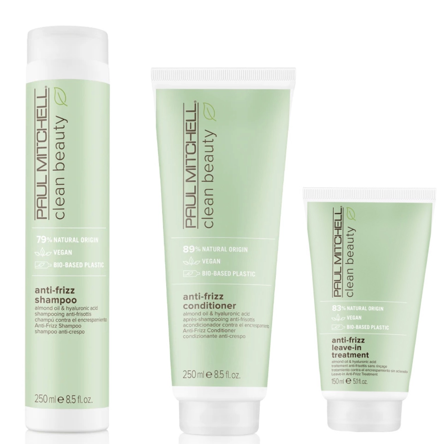 Paul Mitchell Clean Beauty Anti-Frizz Trio - Anti-Frizz Shampoo 250ml + Anti-Frizz Conditioner 250ml + Anti-Frizz Leave-In 150ml