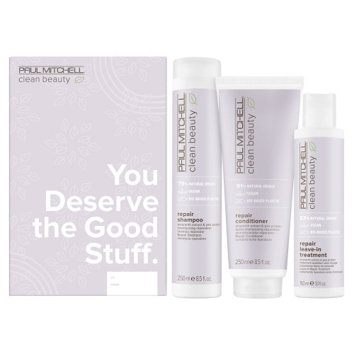 Paul Mitchell Clean Beauty Repair Trio - Repair Shampoo 250ml + Repair Conditioner 250ml + Repair Leave-In Treatment 150ml