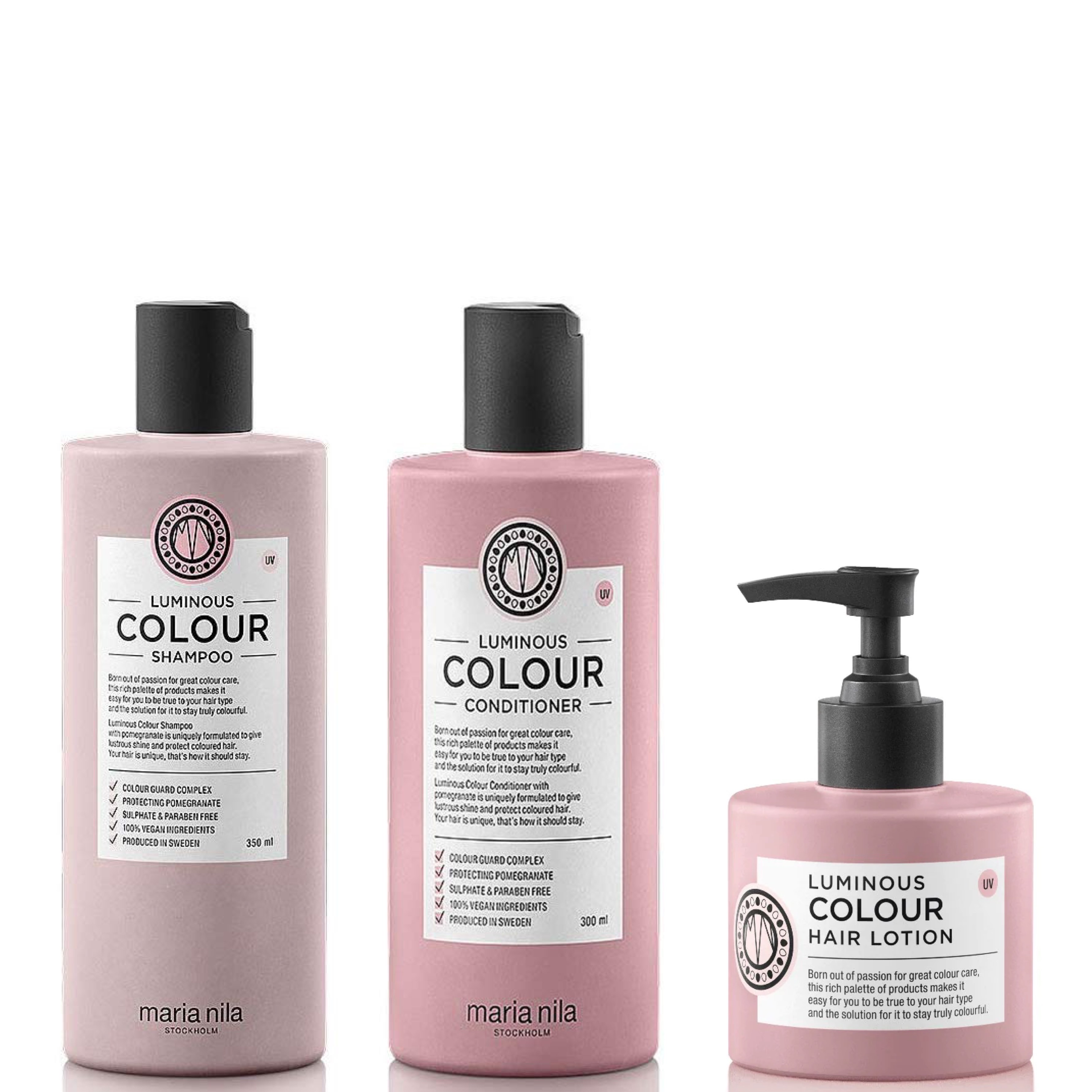 Maria Nila Luminous Colour Set - Shampoo 350 ml + Conditioner 300 ml + Hair Lotion 200 ml