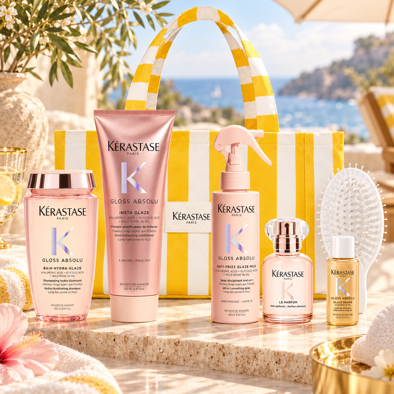 Kérastase Gloss Absolu Luxus Pflege-Set für feines Haar mit Tasche, Bürste & Parfum