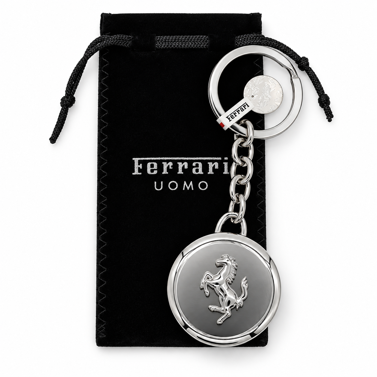 Ferrari Schlüsselanhänger Anhänger Silber mit Etui - Original Ferrari Produkt
