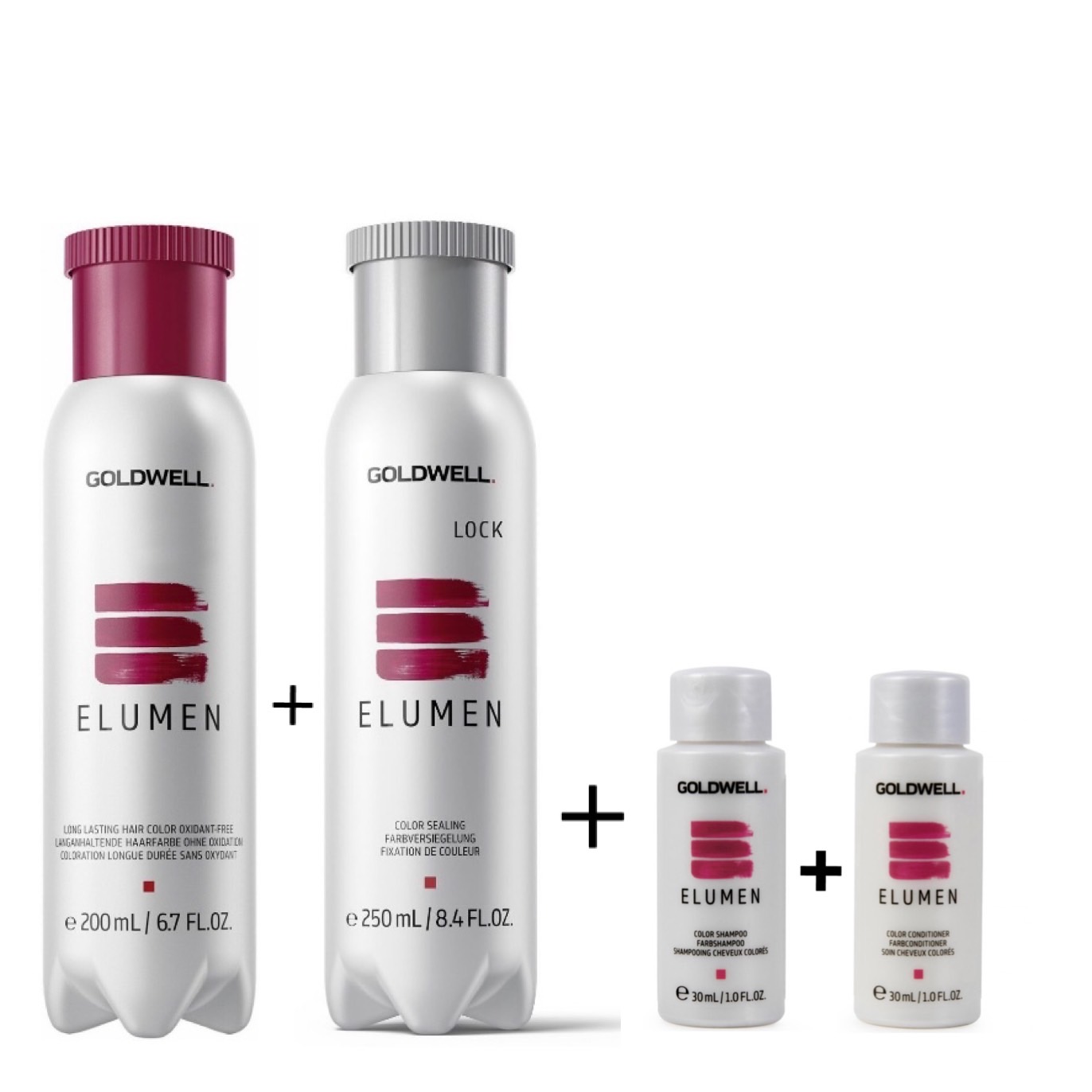 Goldwell Elumen Haarfarbe [PlBlue@10 Pastell Blau] 200ml + 250ml Lock Versiegelung + 30ml Color Shampoo + 30ml Color Conditioner
