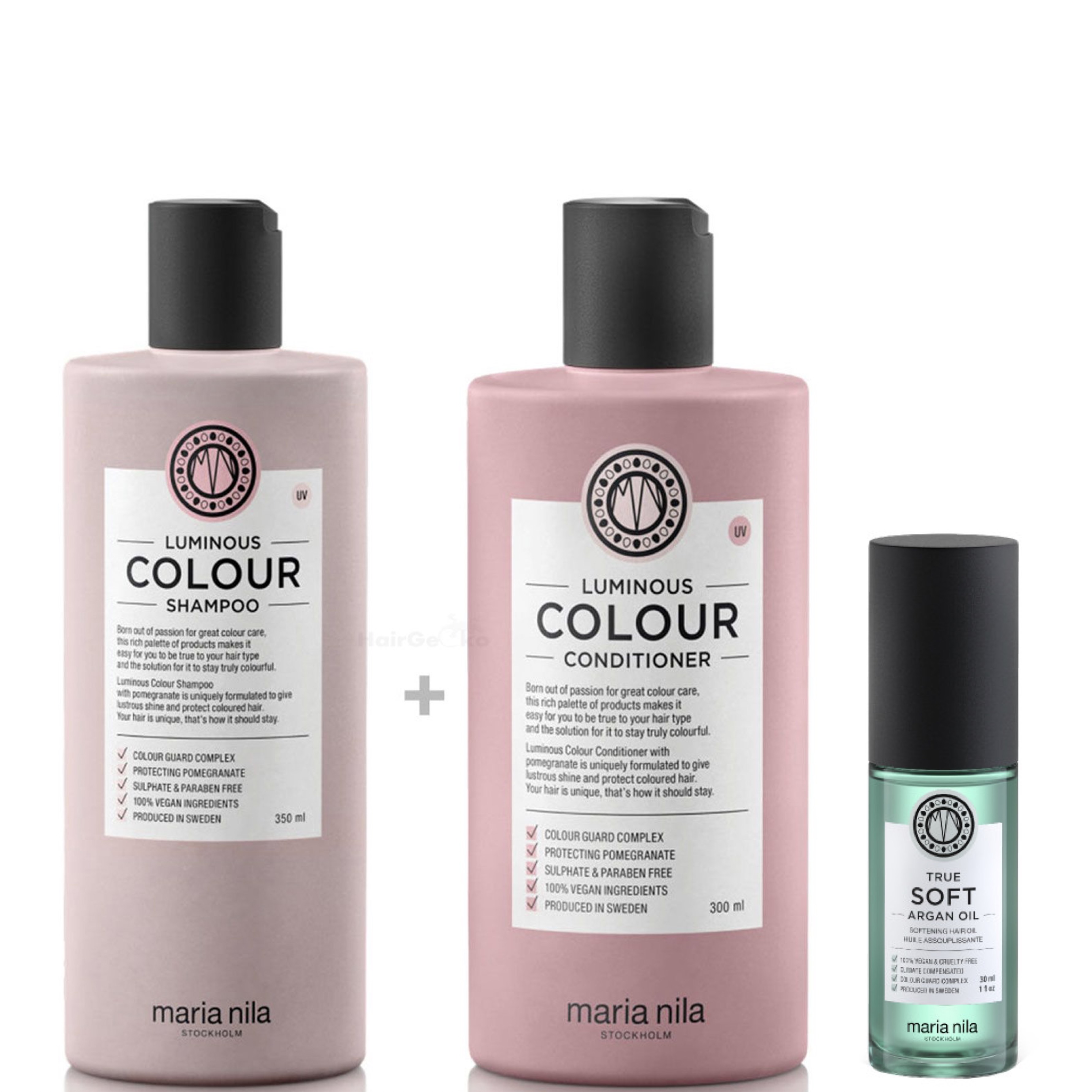 Maria Nila Luminous Colour Set - Shampoo 350 ml + Conditioner 300 ml + Argan Oil 30 ml