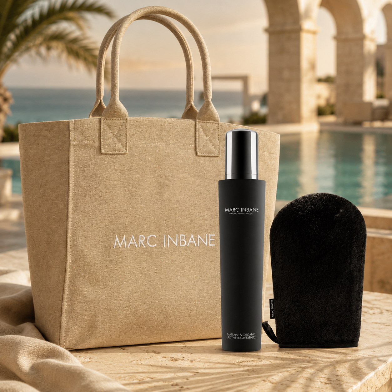 Marc Inbane Natural Tanning Mousse Set mit Tanning Glove und exklusiver Tasche