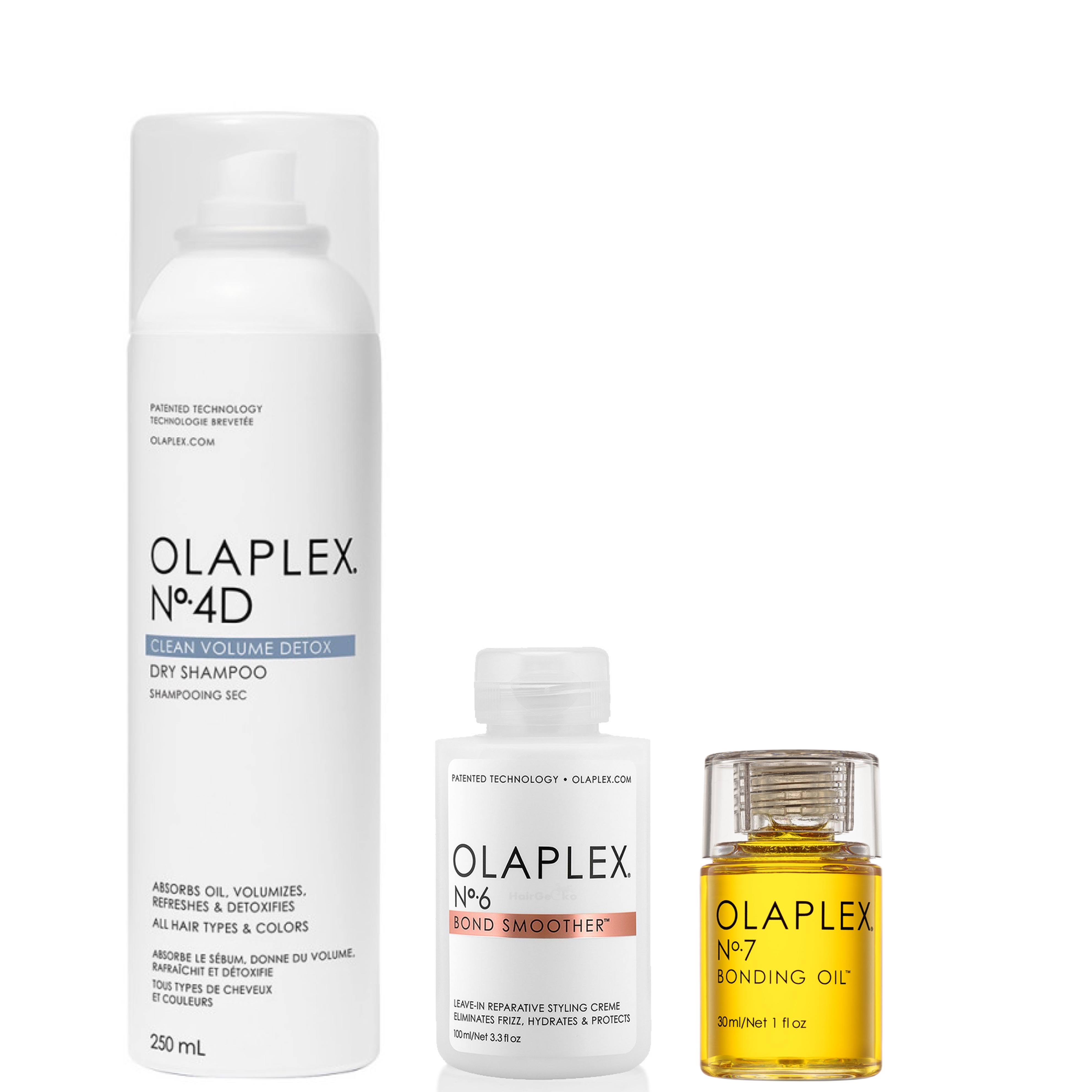 Olaplex Set - No.4D Clean Volume Detox Dry Shampoo 250 ml + No.6 Bond Smoother 100 ml + No.7 Bonding Oil 30 ml