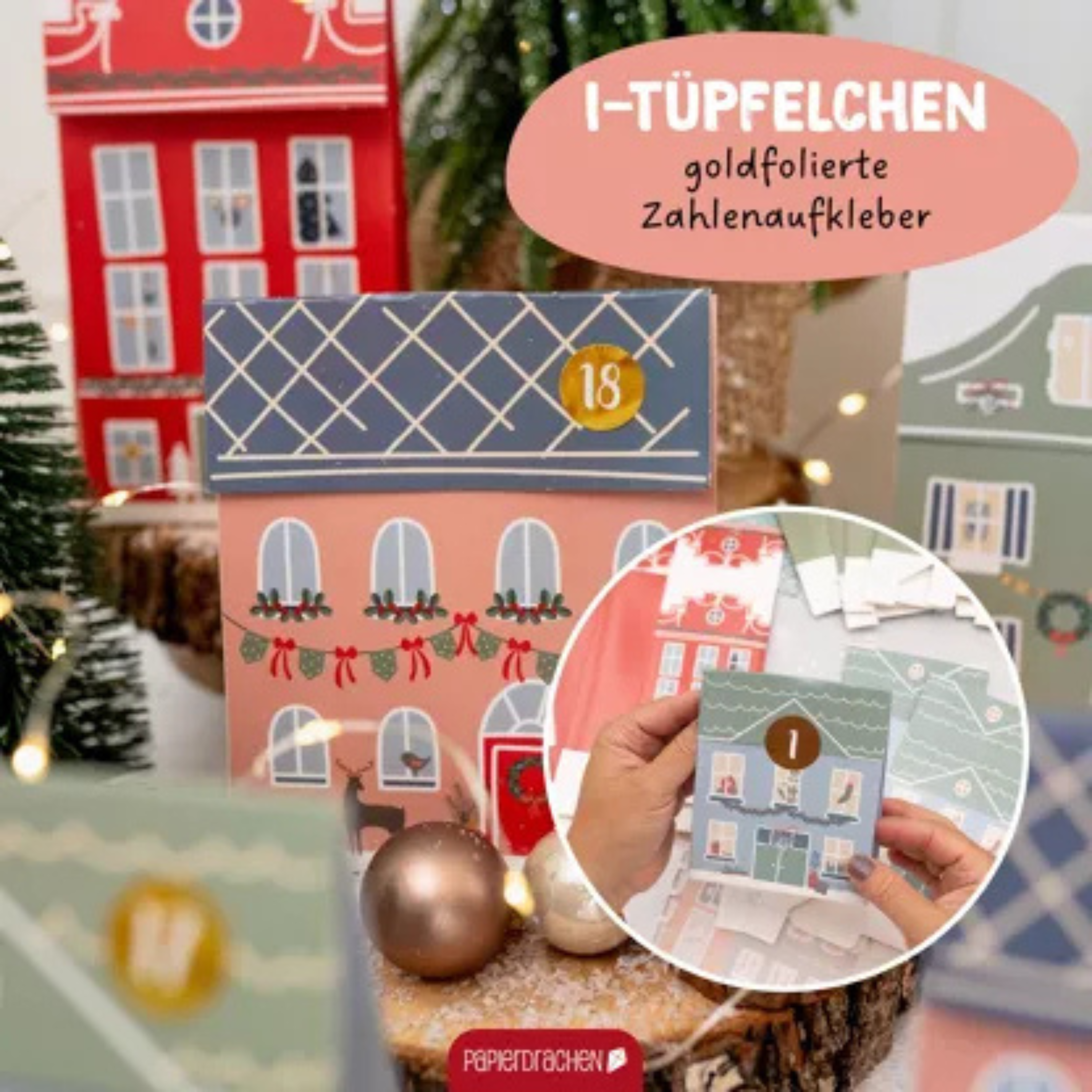 Papierdrachen Adventskalender zum Selbstbefüllen - Weihnachtsstadt Pastell