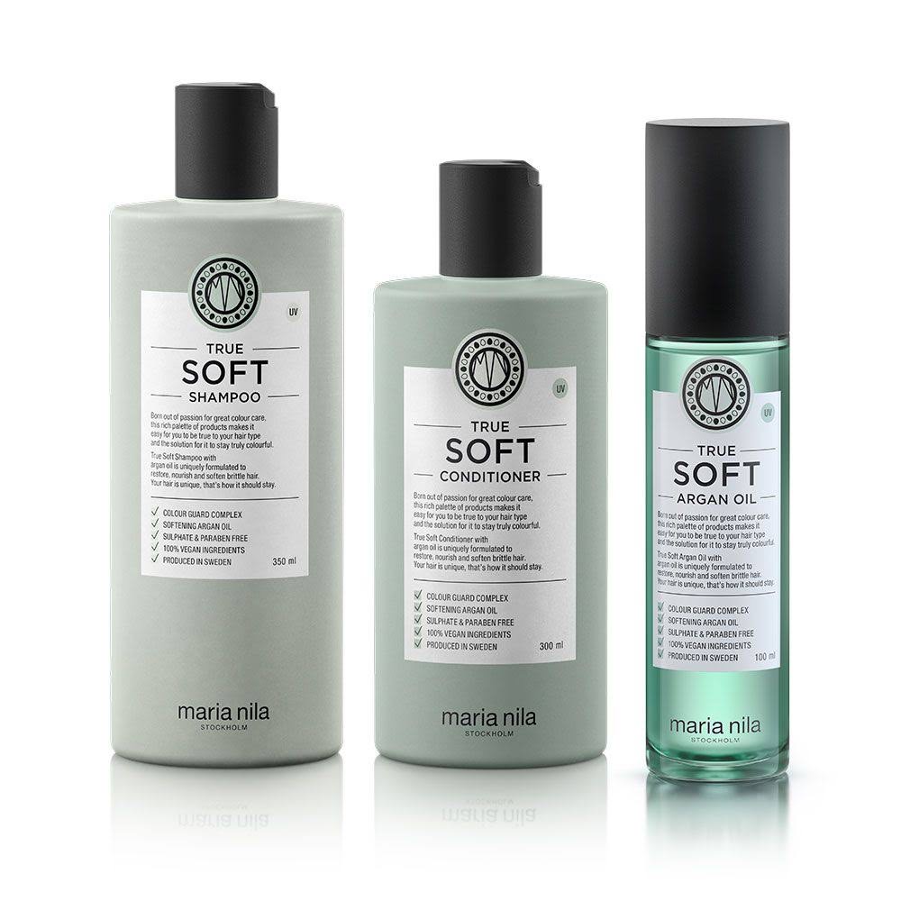 Maria Nila True Soft Set - Shampoo 350 ml + Conditioner 300 ml + Argan Oil 100 ml