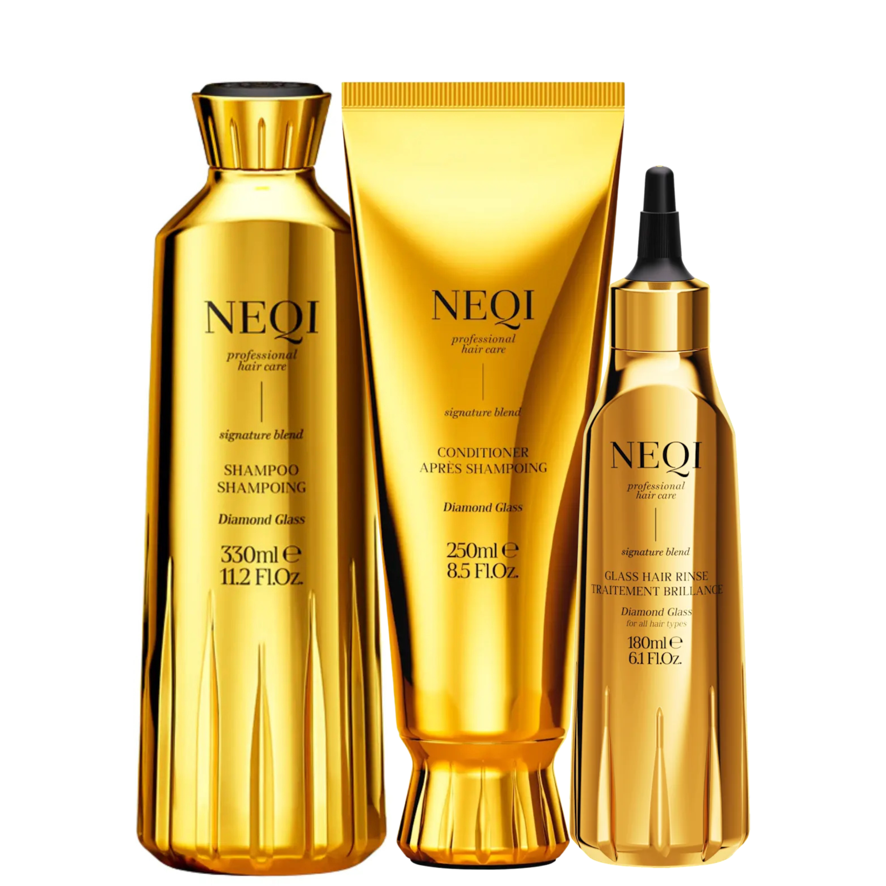 NEQI Diamond Glass Trio - Komplettpflege für ultimativen Spiegelglanz & Anti-Frizz