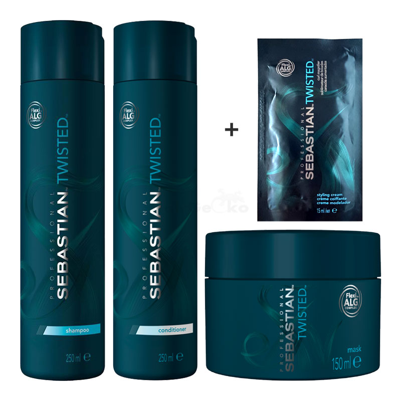 Sebastian Twisted Elastic Set - Cleanser Shampoo 250ml + Detangler Conditioner 250ml + Treatment Mask 150ml + Styling Cream Sachet 15ml