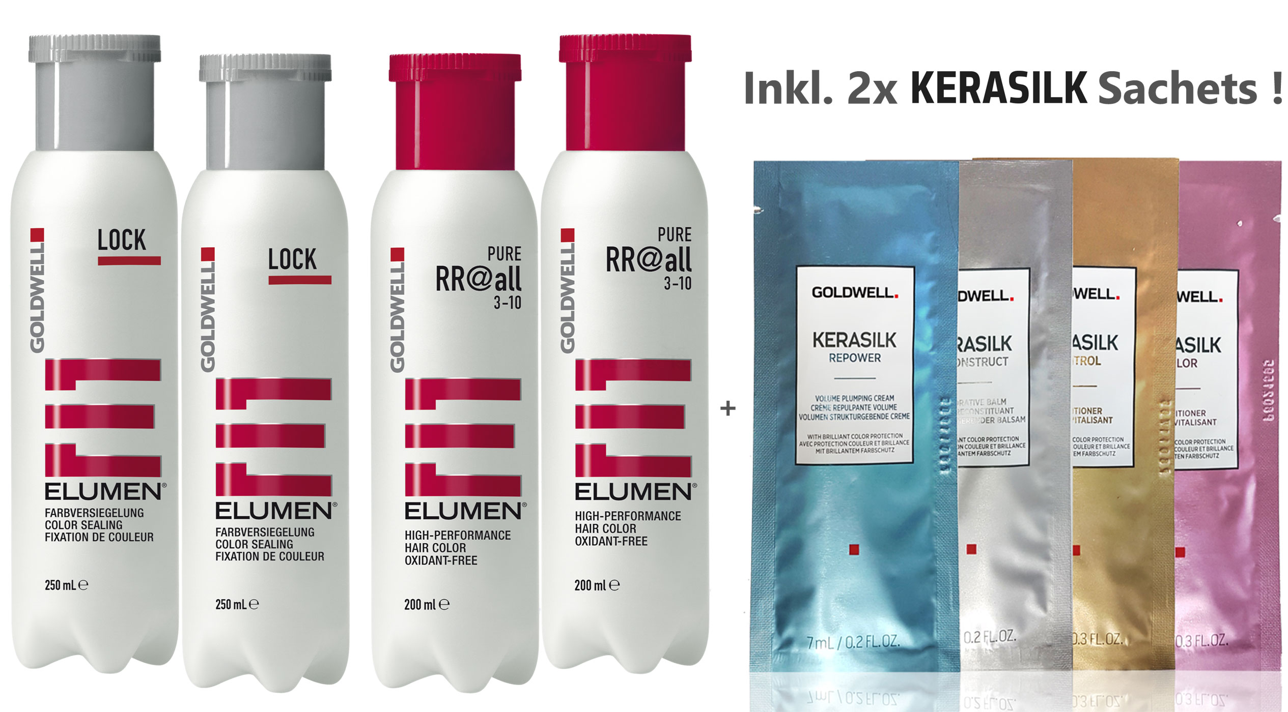 Goldwell Elumen Haarfarbe 2er Set - 2x [RR@all Rot] 200ml + 2x Lock 250ml + 2x Kerasilk Sachets Proben