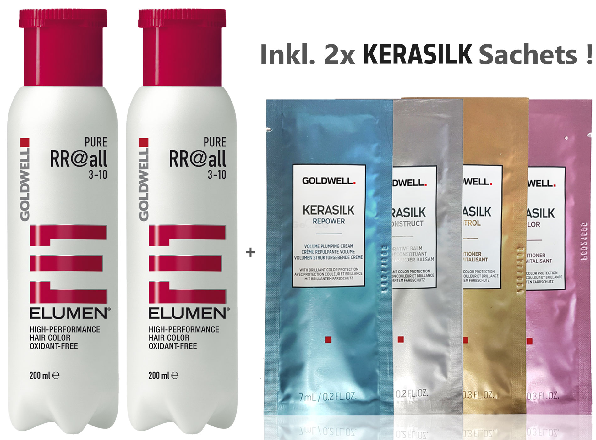 Goldwell Elumen Haarfarbe 2er Set - Pure RR@all Rot 2x 200ml = 400ml + 2x Kerasilk Sachets Proben