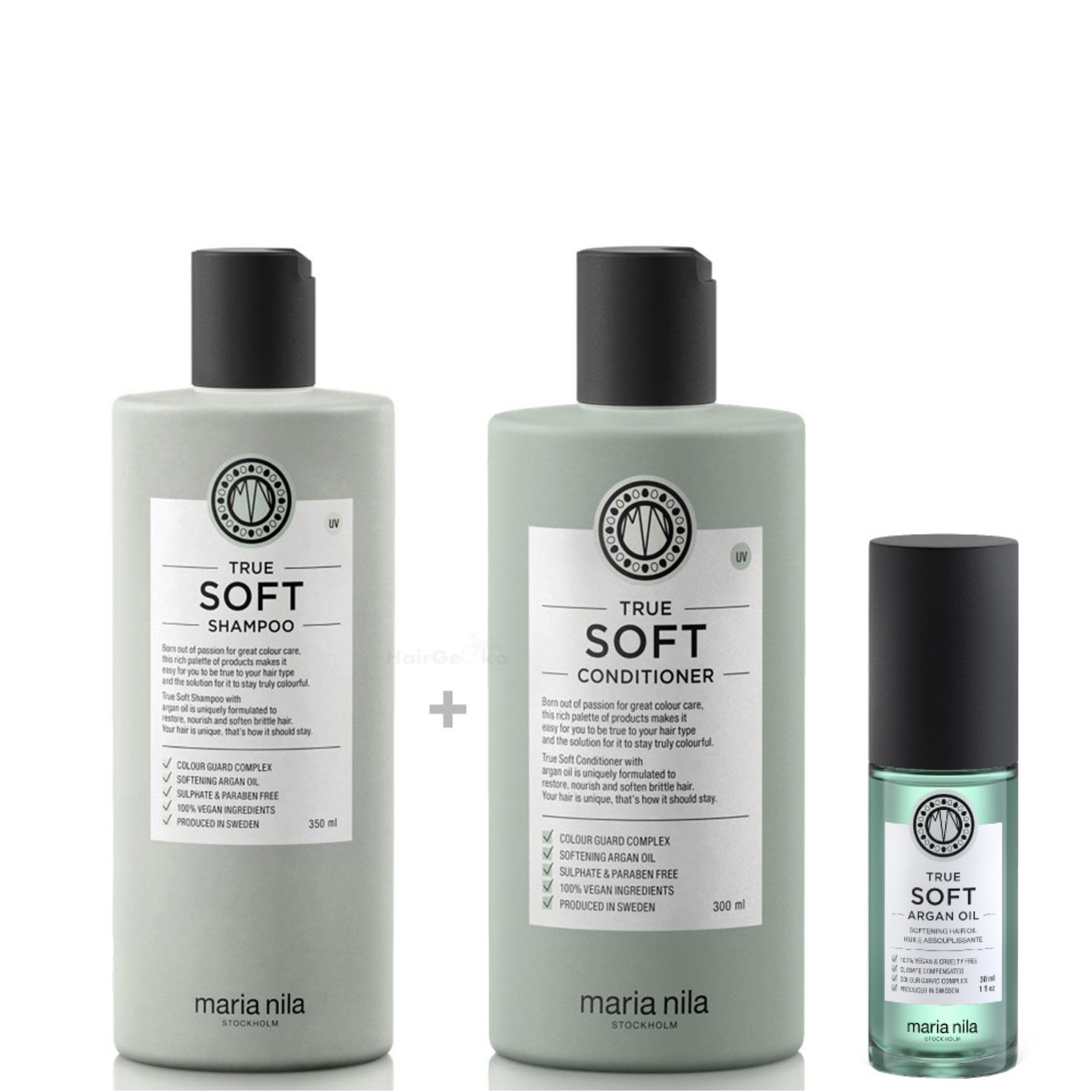Maria Nila True Soft Set - Shampoo 350 ml + Conditioner 300 ml + Argan Oil 30 ml