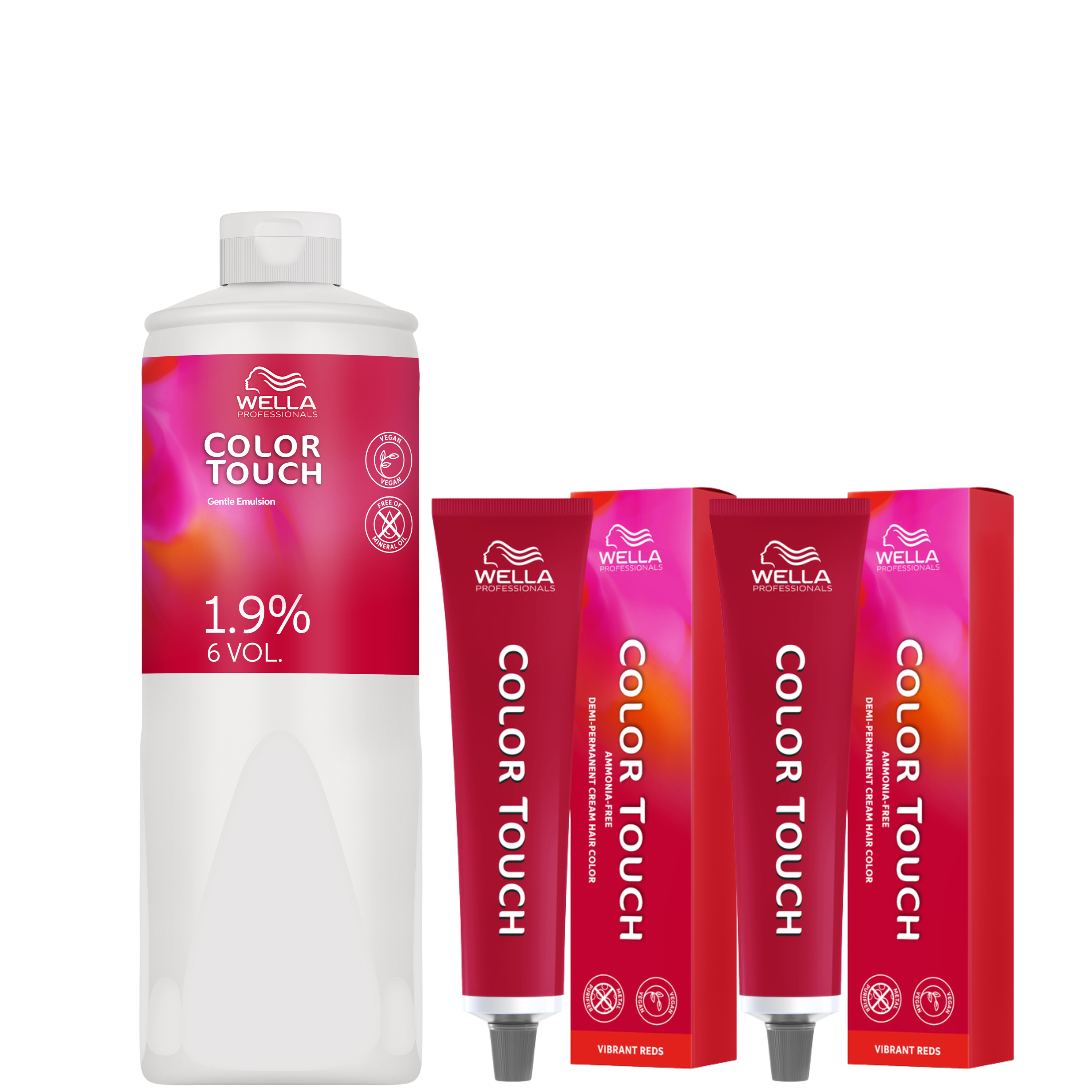 Wella Color Touch Set – 1L Emulsion 1,9% + 2x Color Touch Vibrant Reds 4/5 Mittelbraun Mahagoni 60 ml