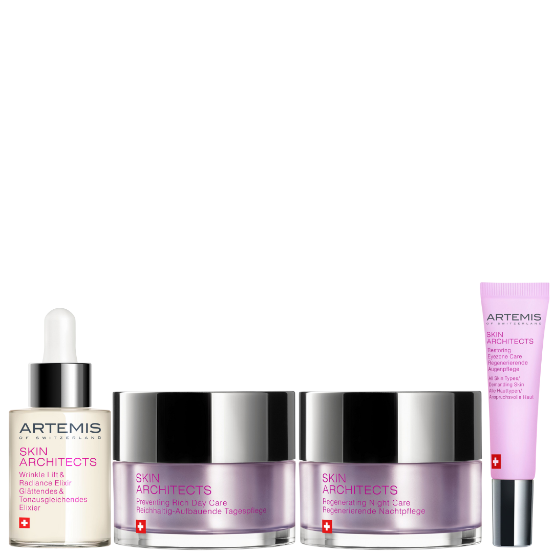 ARTEMIS of Switzerland Skin Architects Anti-Age Pflegeroutine | Anti-Falten Serum, Reichhaltige Tagescreme, Regenerierende Nachtcreme & Augenpflege | Straffende Premium-Gesichtspflege für anspruchsvolle Haut