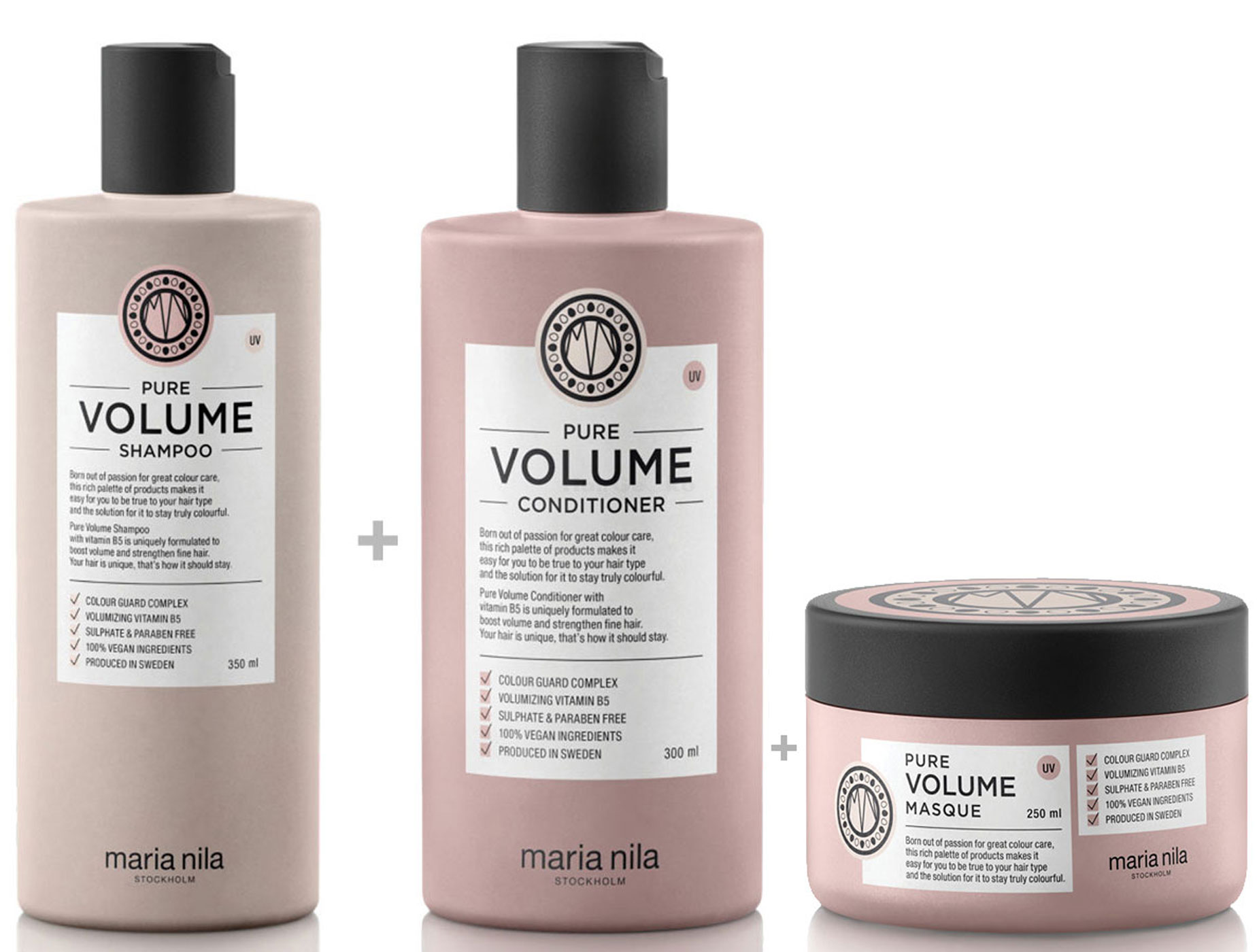 Maria Nila Pure Volume Set - Shampoo 350 ml + Conditioner 300 ml + Masque / Maske 250 ml