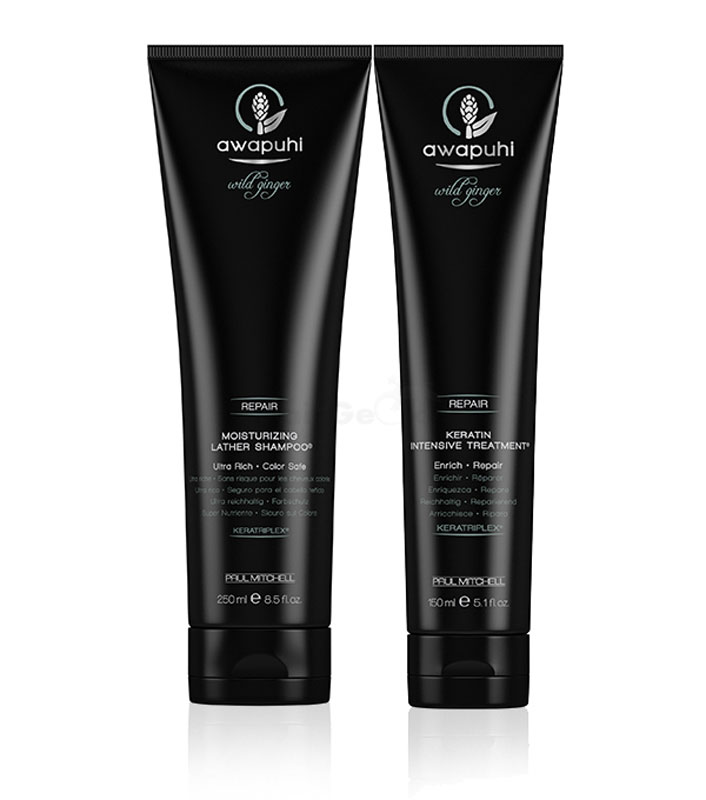 Paul Mitchell Awapuhi Wild Ginger Repair Set - Moisturizing Lather Shampoo 250ml + Keratin Intensive Treatment 150ml