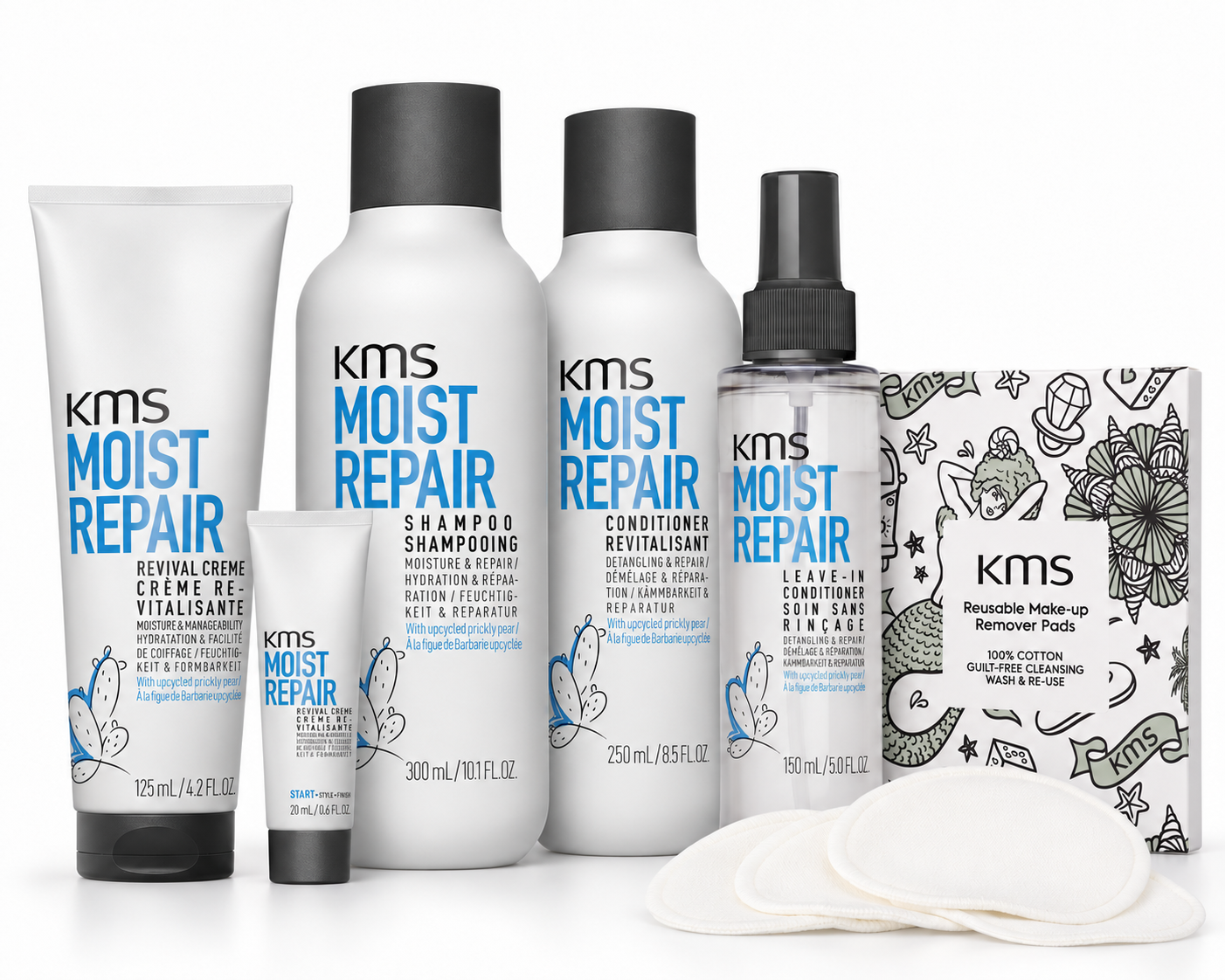 KMS MOISTREPAIR Routine + gratis Reusable Make-up Remover Pads & Probiergröße 