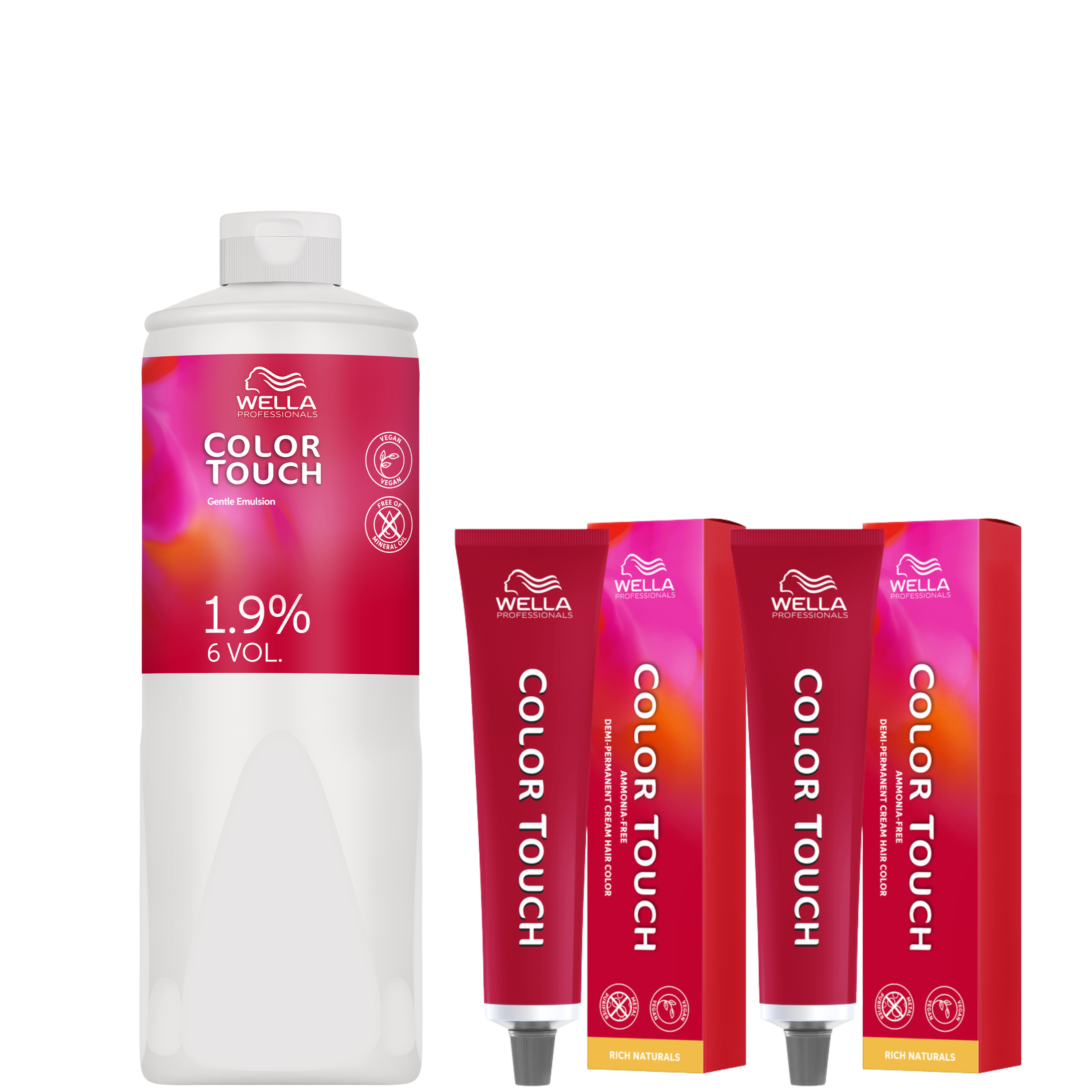 Wella Color Touch Set – 1L Emulsion 1,9% + 2x Color Touch Nuance Rich Naturals 7/97 Mittelblond Cendre-Braun 60 ml