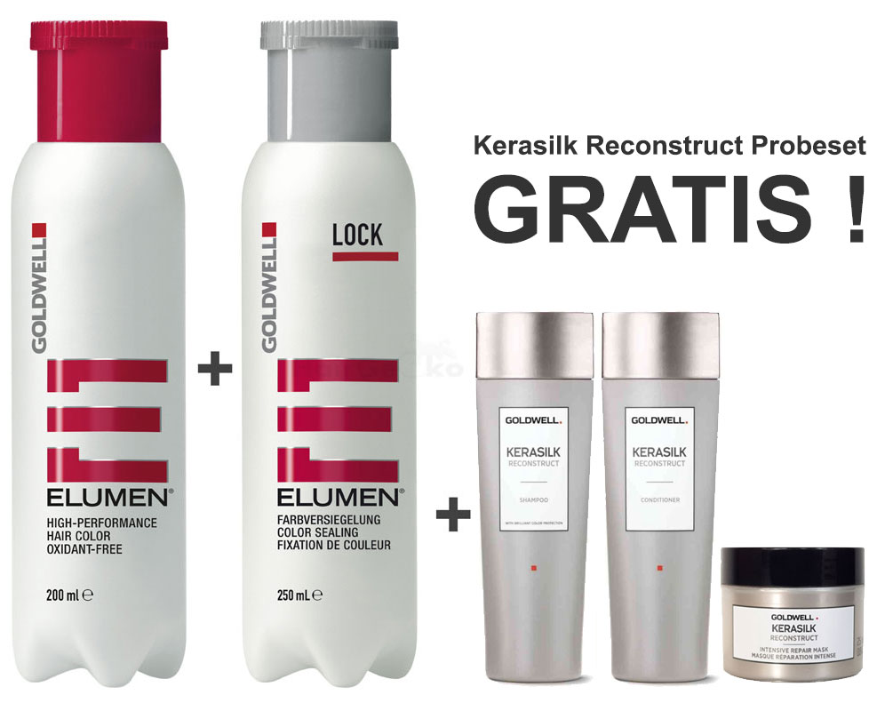 Goldwell Elumen Haarfarbe [RR@all Rot] 200ml + 250ml Lock Versiegelung + Kerasilk Reconstruct Shampoo 30ml + Conditioner 30ml + Maske 25ml
