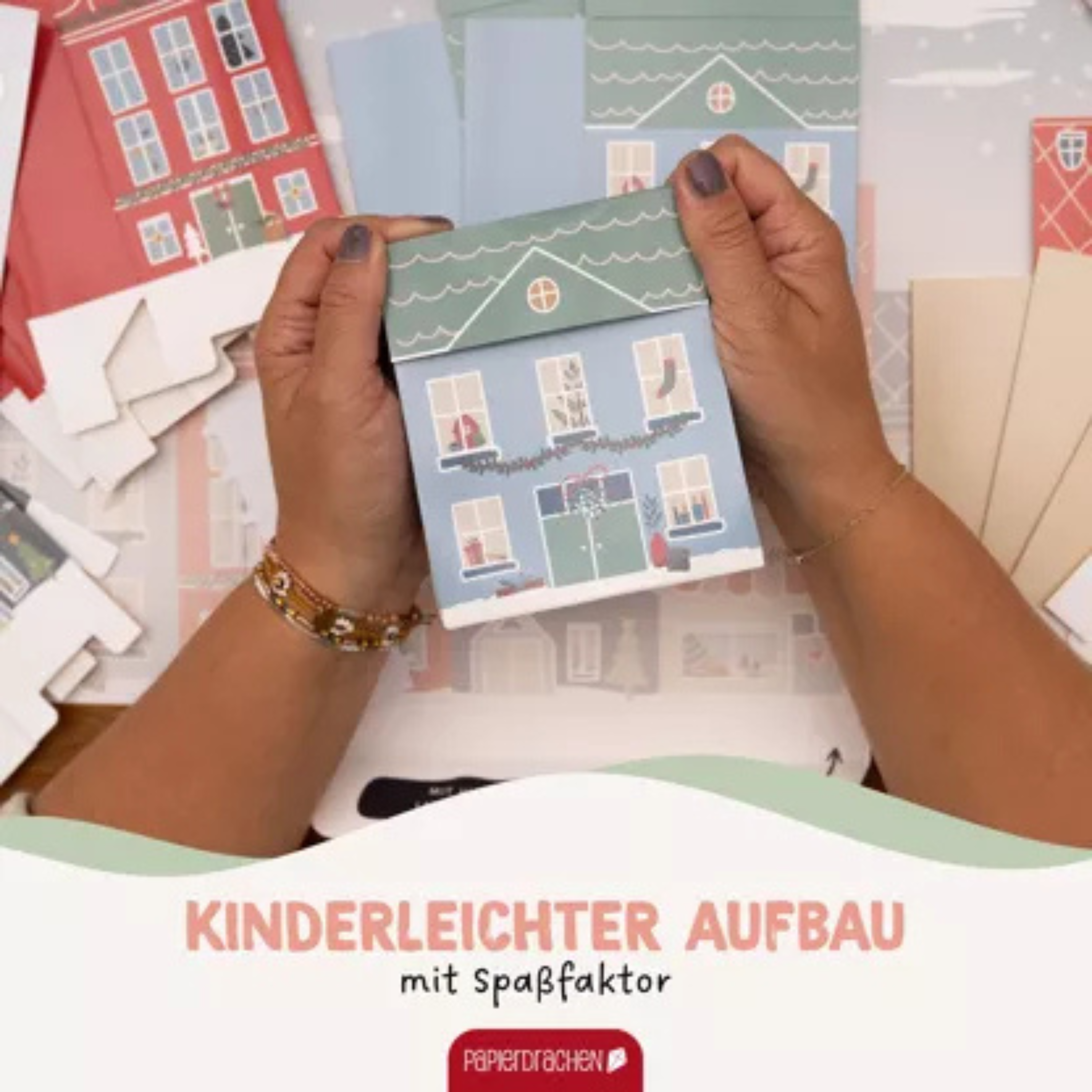 Papierdrachen Adventskalender zum Selbstbefüllen - Weihnachtsstadt Pastell