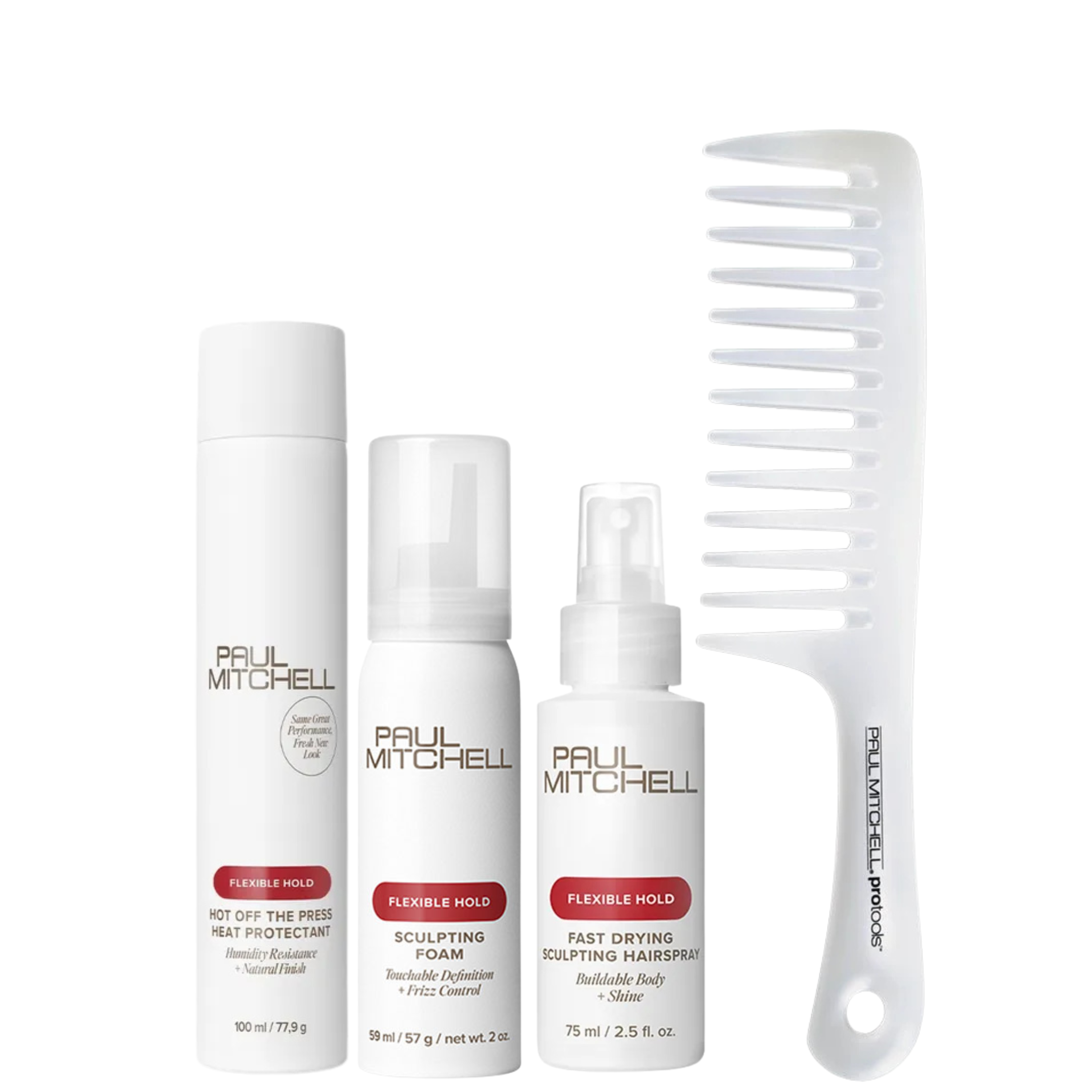 Paul Mitchell Flexible Hold Travel Set – Styling Set mit Haarspray, Schaum, Hitzeschutz & Kamm