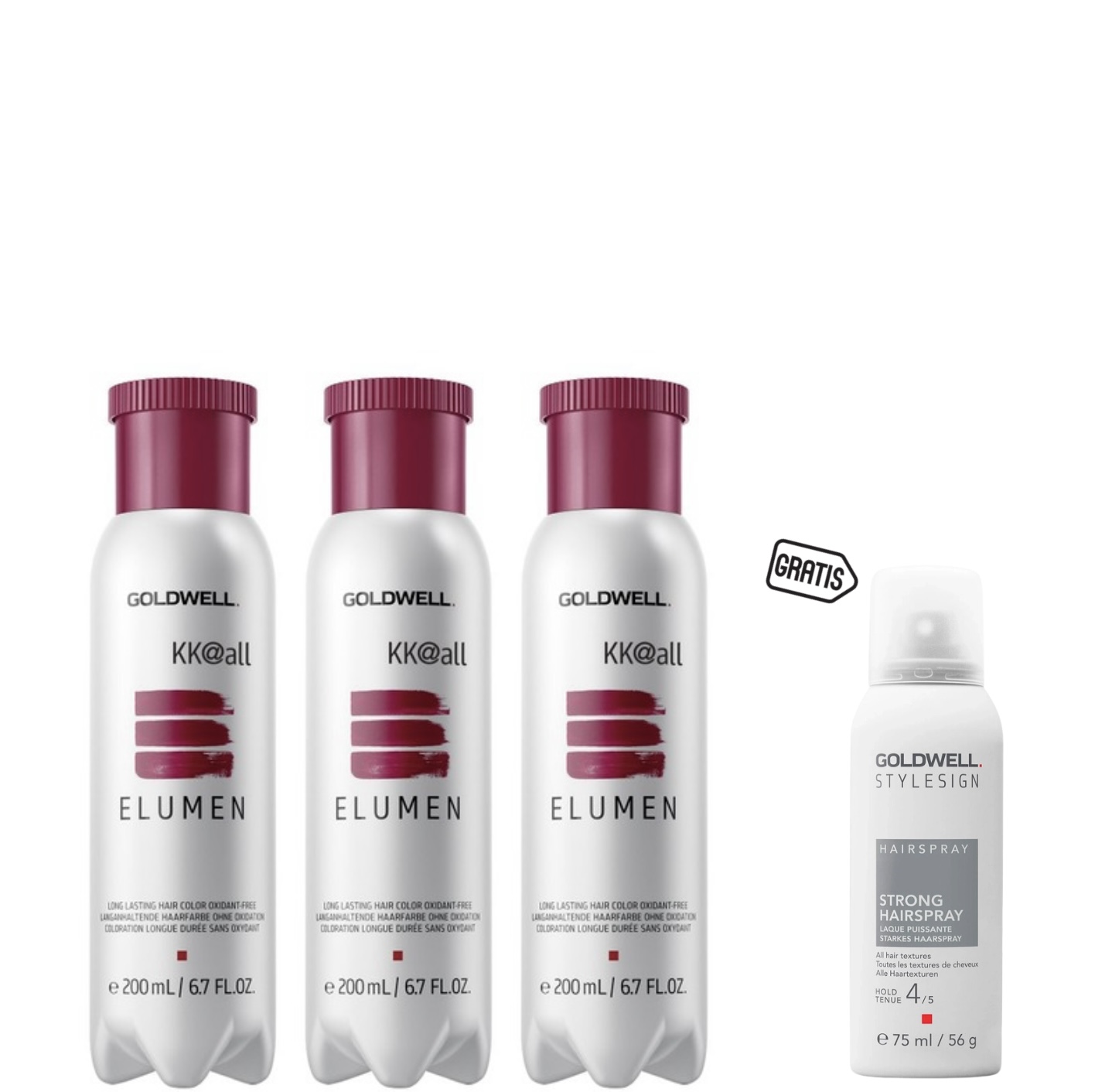 Goldwell Elumen KK@all 200 ml 3er Set + gratis Haarspray 75 ml Goldwell Elumen KK@all 200 ml 3er Set + gratis Haarspray 75 ml
