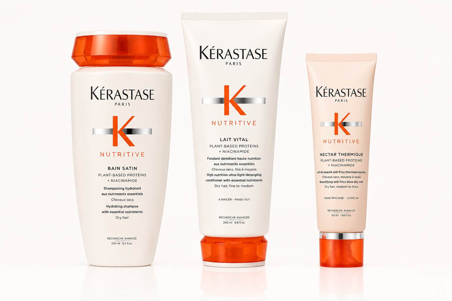 Kérastase Nutritive Set - Bain Satin Shampoo 250ml + Lait Vital Conditioner 200ml + Nectar Thermique 50ml