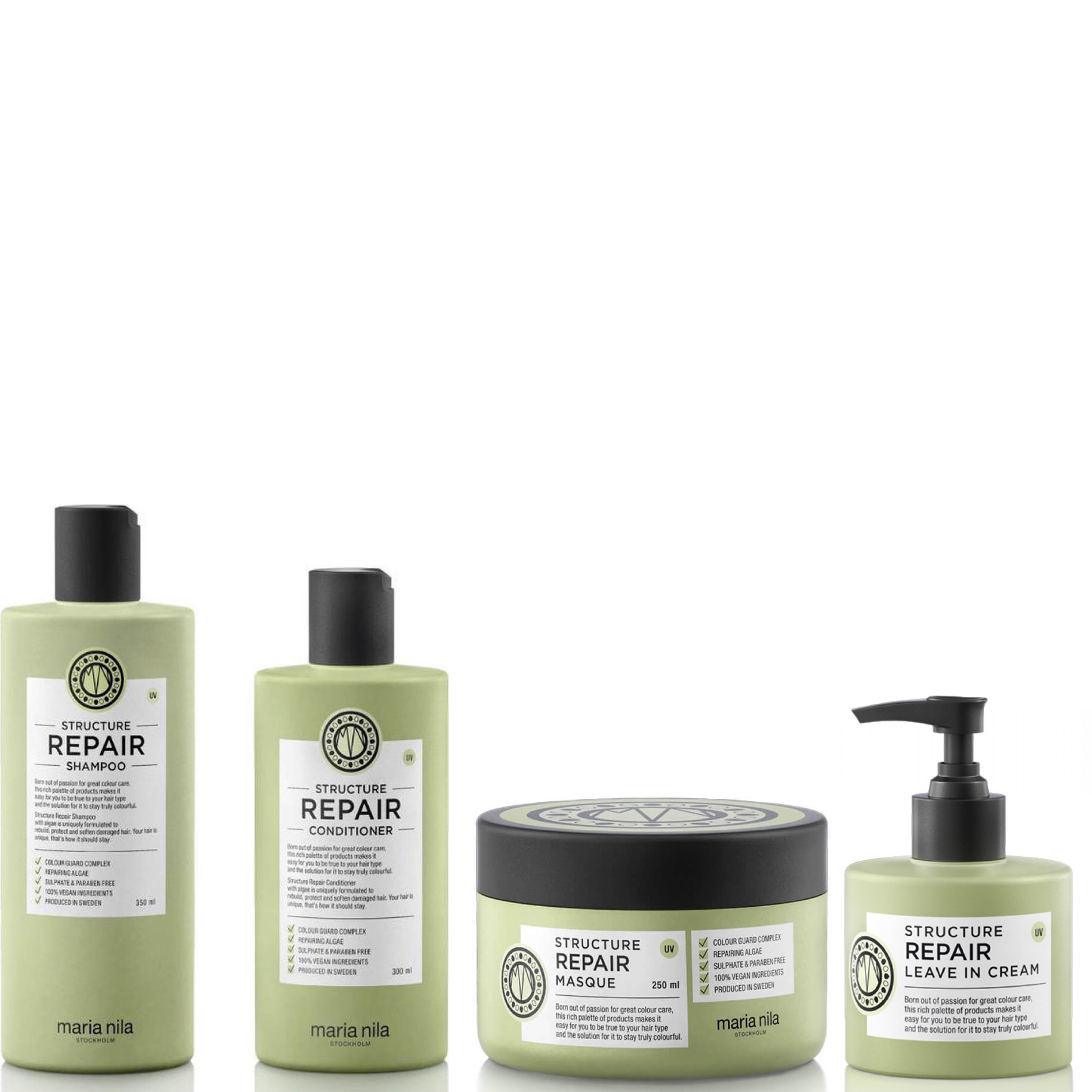 Maria Nila Structure Repair Set - Shampoo 350 ml + Conditioner 300 ml + Maske 250 ml + Leave In Cream 200 ml