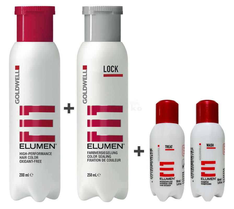 Goldwell Elumen Haarfarbe [RR@all Rot] 200ml + 250ml Lock Versiegelung + 50ml Wash Shampoo + 50ml Treat Intensivpflege