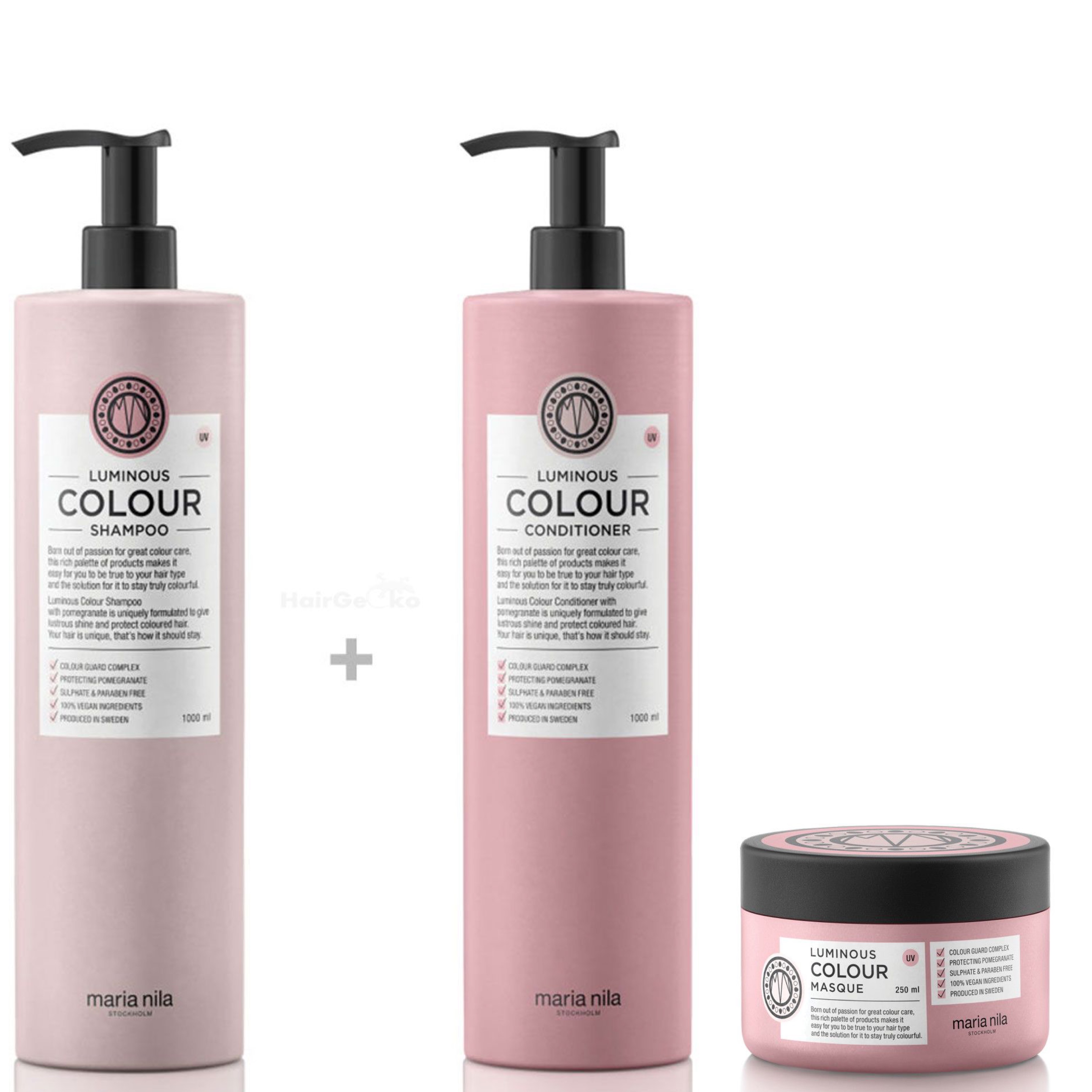 Maria Nila Luminous Colour XXL Set - Shampoo 1000 ml + Conditioner 1000 ml + Maske 250 ml