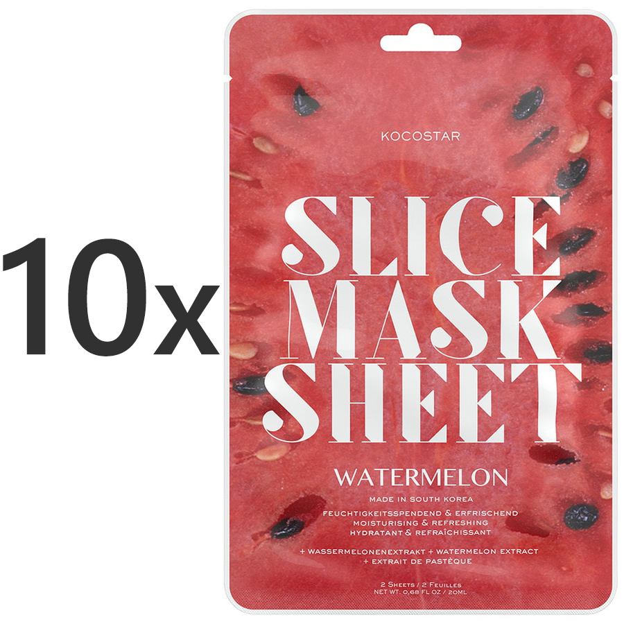 Kocostar Watermelon Slice Mask Sheet - Wassermelone Maske 10er Set - 10x12 = 120 Scheiben (200ml)