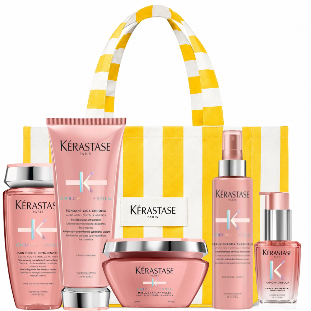 Kérastase Chroma Absolu Komplett-Routine – intensive Farbschutz-Routine mit 5 Produkten und gratis Strandtasche