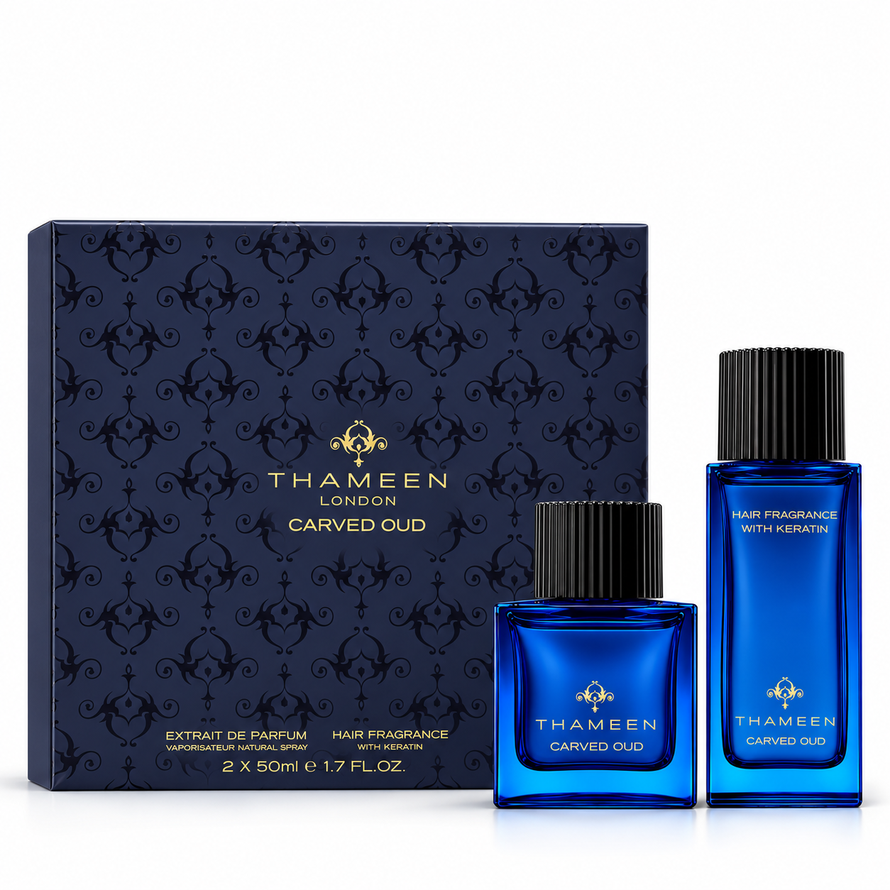 Thameen London Carved Oud Geschenkset – Extrait de Parfum 50 ml + Hair Fragrance 50 ml