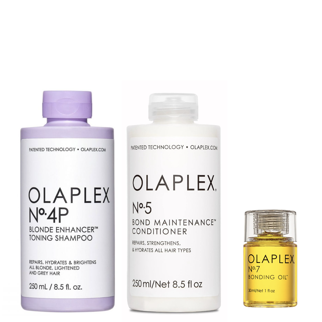 Olaplex Set - No.4P Blonde Enhancer Toning Shampoo 250ml + No.5 Bond Maintenance Conditioner 250ml + No.7 Bonding Oil 30ml