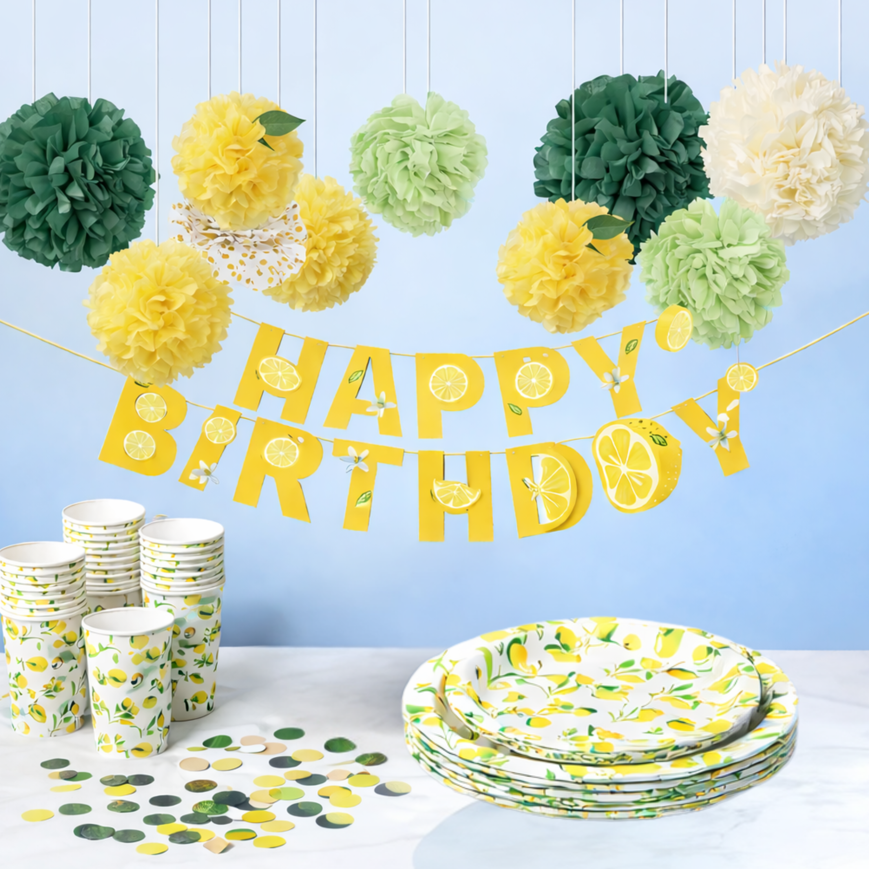 Partydeko Set Geburtstag Zitrone