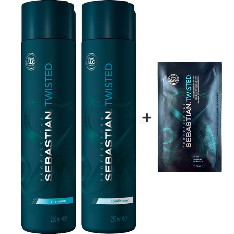 Sebastian Twisted Elastic Set - Cleanser Shampoo 250ml + Detangler Conditioner 250ml + Treatment Mask Sachet 15ml