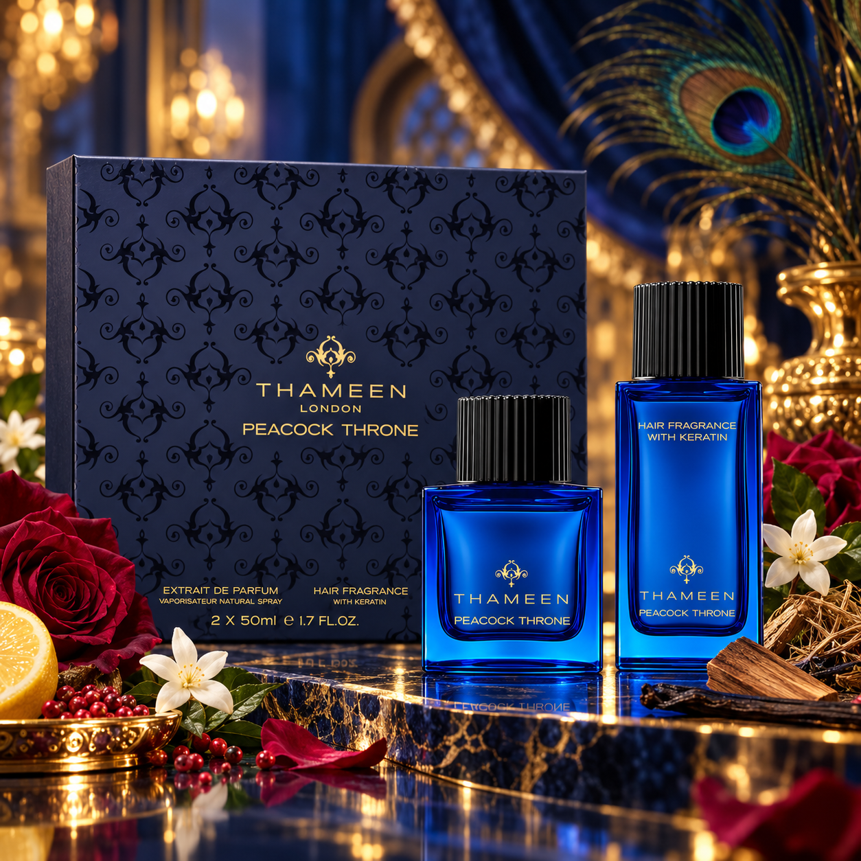 Thameen London Peacock Throne Geschenkset – Extrait de Parfum 50 ml + Hair Fragrance 50 ml